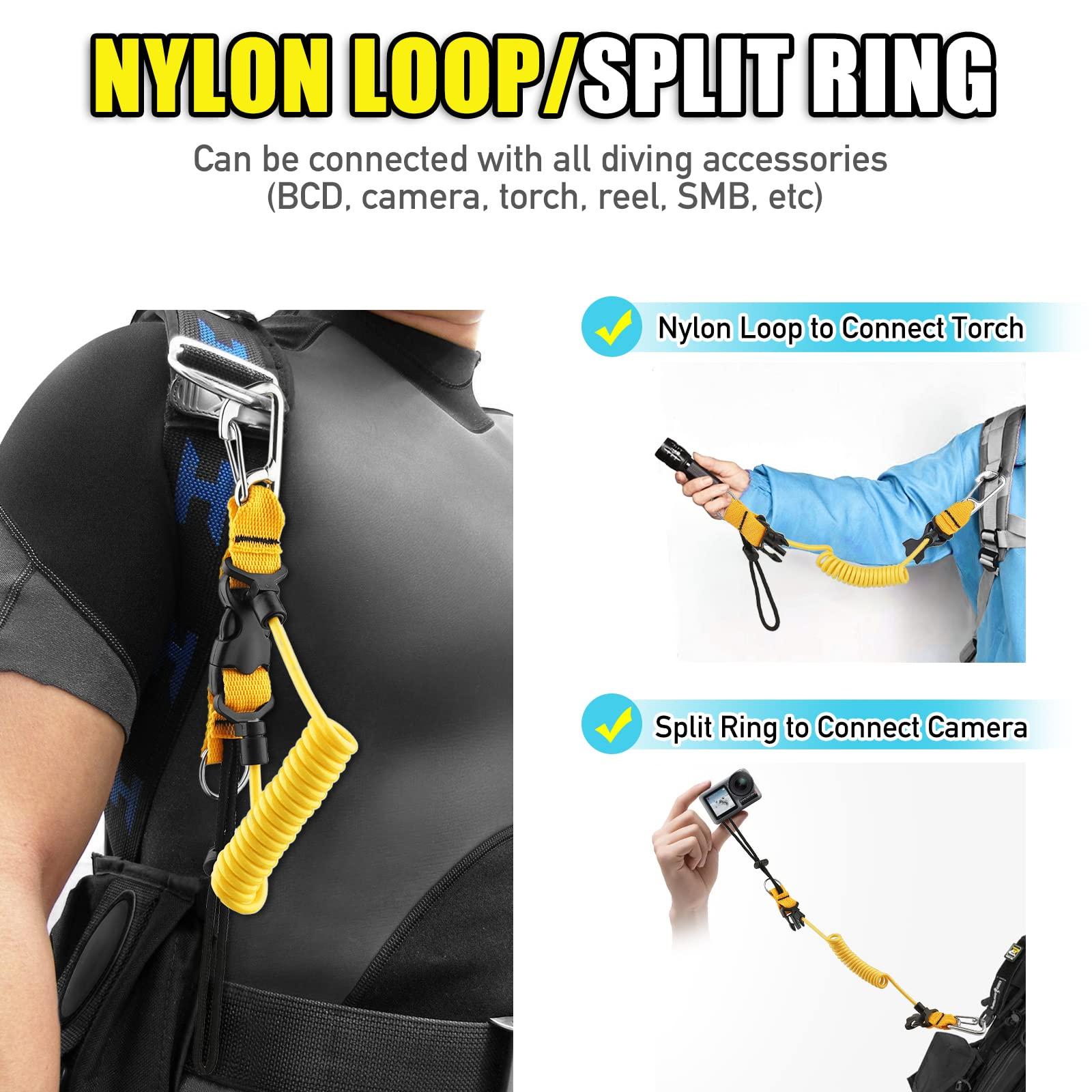 Owekfifv Owekfifv Scuba Diving Coil Landyard, Stainless Steel Spring Coiled Camera Lanyard with Quick Release Metal Buckle for Underwater Diving Tools Rods Yellow