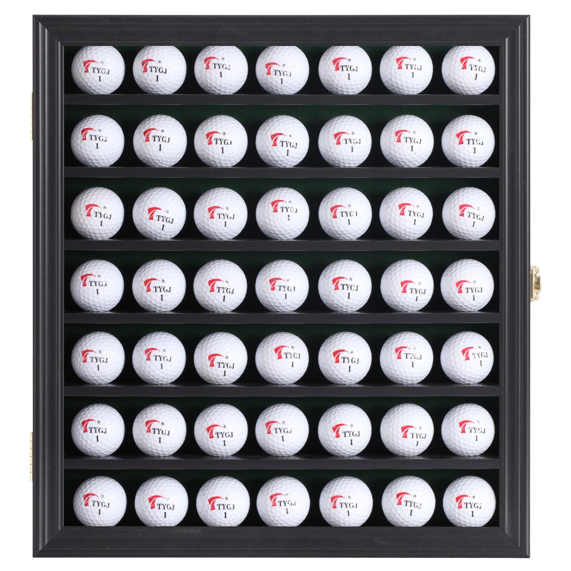 DisplayGifts DisplayGifts 49 Golf Ball Display Cabinet Stand Storage Wall Mounted 7 Shelves Display Case Shadow Box with Lockable Glass Door, Great Gift (49 Ball Holder, Black Finish)