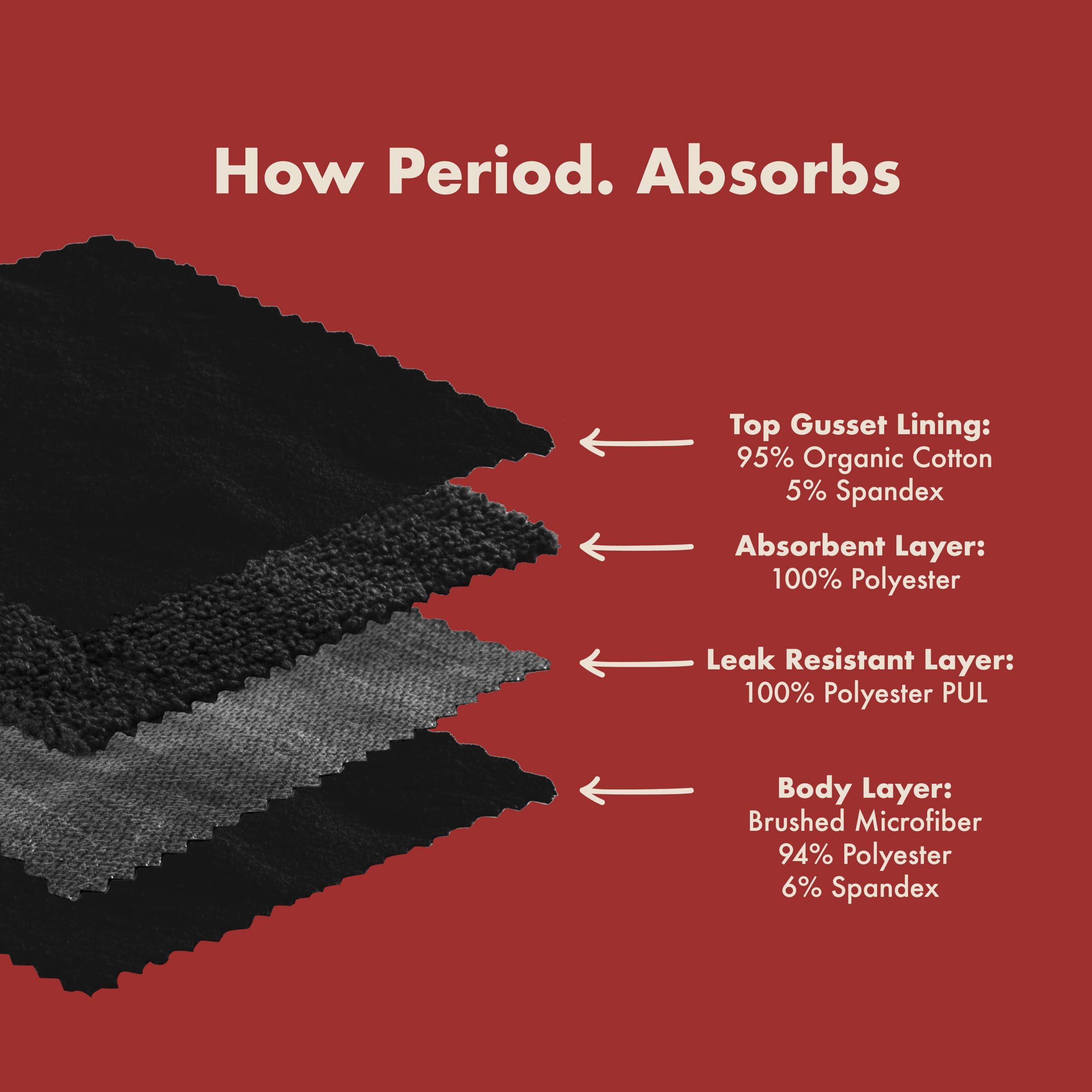 Period. By The Period Company The Period Company High Waist Absorbent Period Underwear for Women Medium Flow Reusable, Super-Absorbent, Leak Resistant Period Panties Ultra Soft Microfiber with Organic Cotton Gusset Black, XL