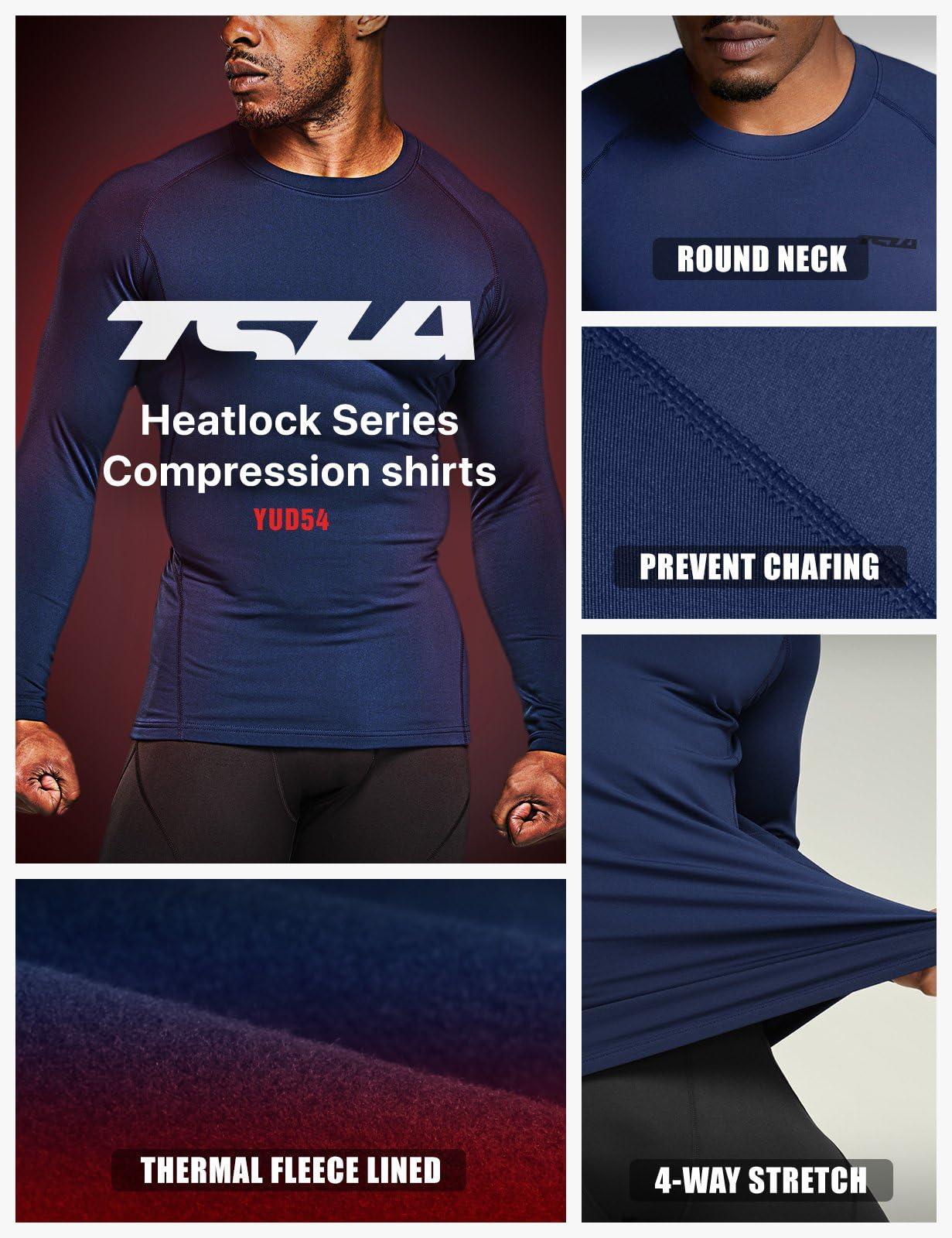 TSLA TSLA Men\'s Thermal Long Sleeve Compression Shirts, Athletic Base Layer Top, Winter Gear Running T-Shirt, Heatlock Round Neck Navy, X-Large