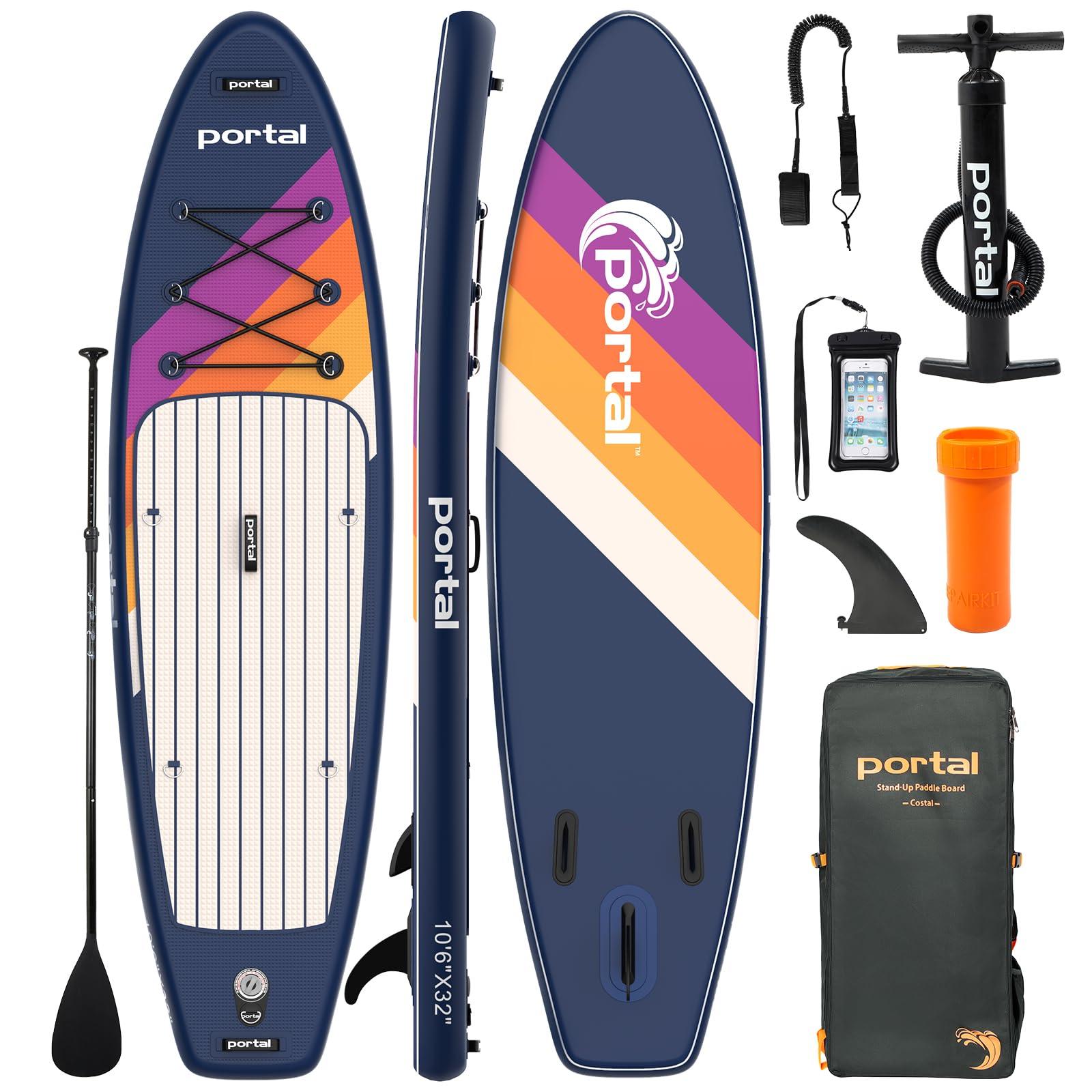 PORTAL PORTAL SUP Inflatable Paddle Board for Adults 10\'6\'\' Stand Up Paddleboard,Non-Slip Deck Blow up Paddle Boards with Adjustable Paddle, Carry Bag, and Repair Kit