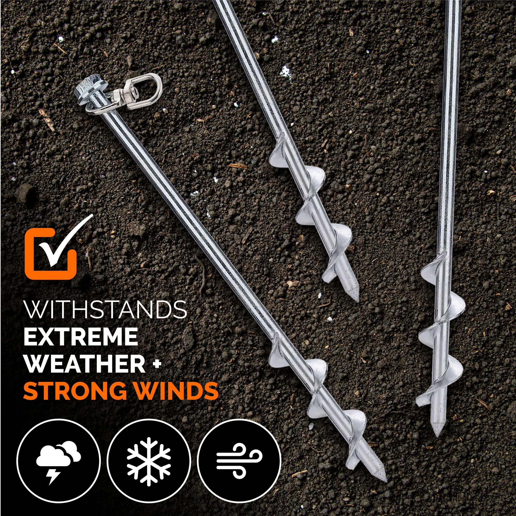MightyPhine Ground Anchors Screw in - 12\" Set of 16 with Drill Bit - Earth Anchors - Ground Stakes Heavy Duty - Mobile Home Anchors - Shed Anchor Kit - Swing Set Anchors - Tree Stakes - Awning Canopy Anchor