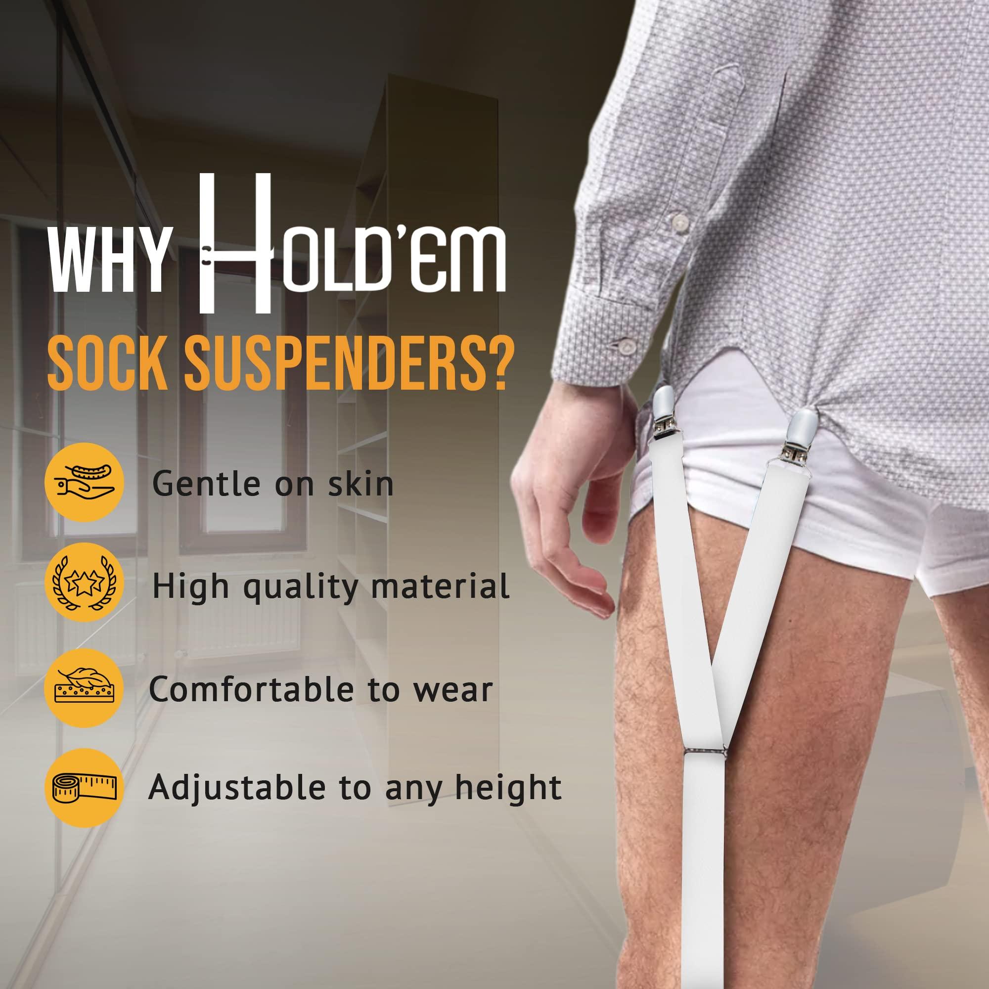 HOLD'EM Hold'Em Elastic Shirt Stays - Adjustable Tucker for Men, 3 Styles, White