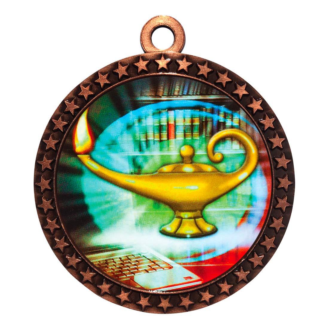 Express Medals 10 Pack of Scholastic Lamp Bronze 2.25 Inch Medals Trophy Awards with Red White Blue Neck Ribbons D212B-MY432-10PK