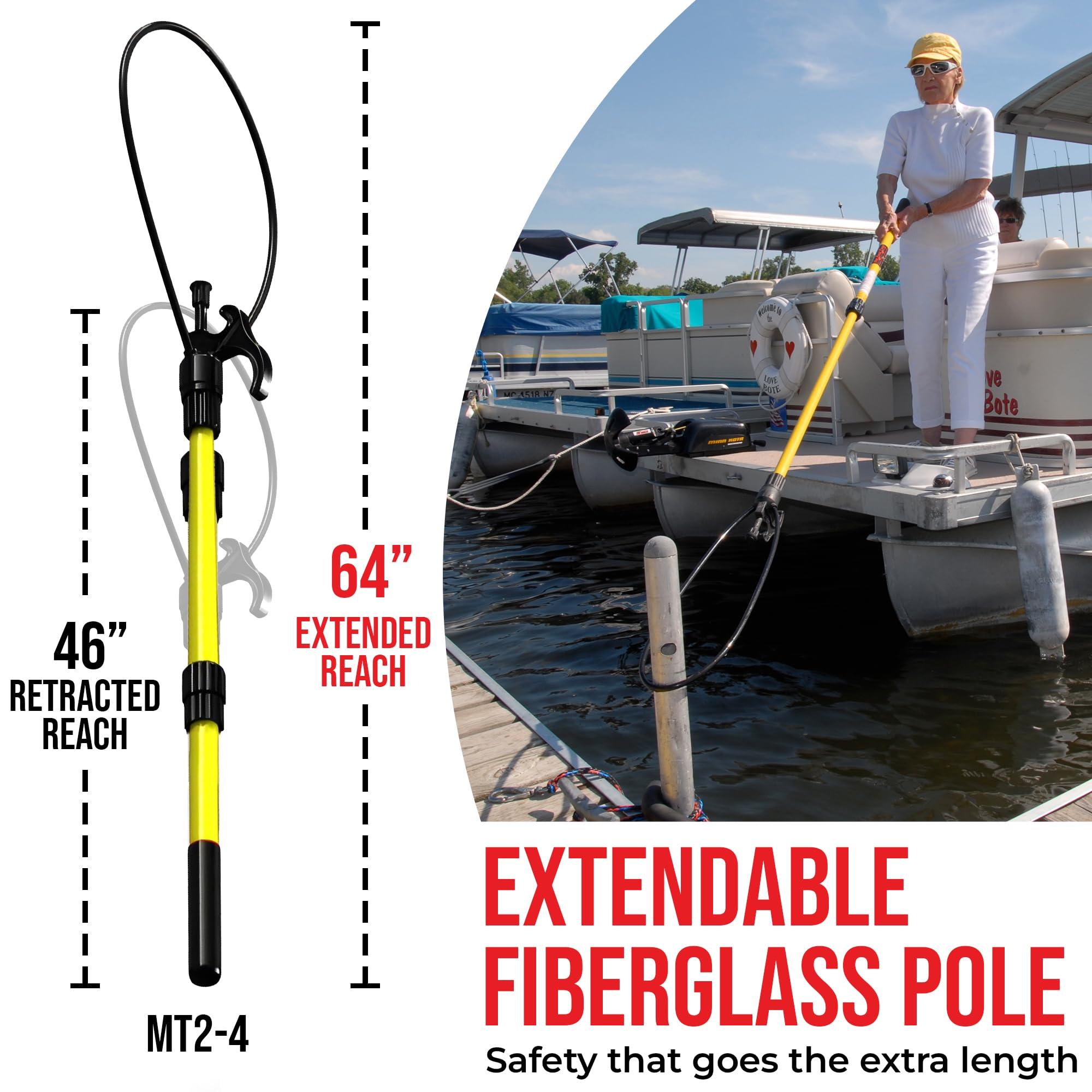 The Boat Loop Boat Loop Extendable Fiberglass Boat Hook with Dual Loops & Rubber Tip - Adjustable 2-8ft Pole for Dock Lines & Rope Handling - Marine Boat Accessories with Quick-Lock Release System