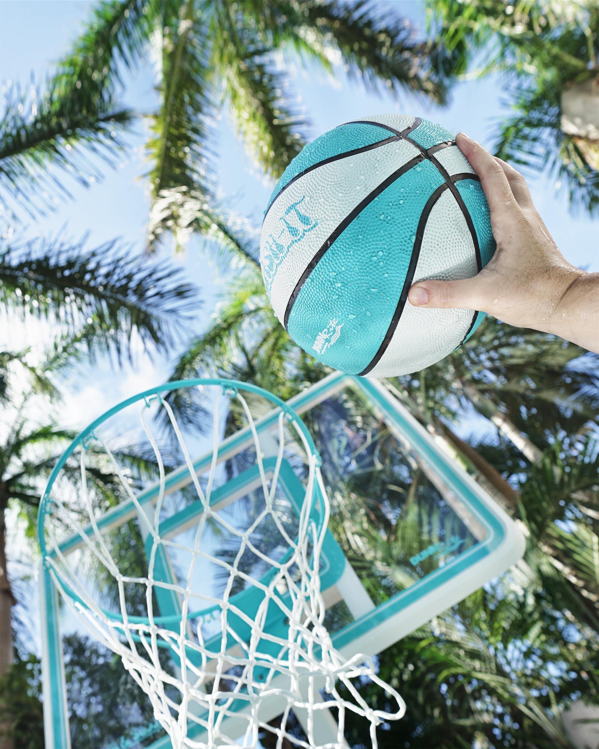 DUNNRITE Dunn-Rite Splash & Shoot Outdoor Adjustable Height Swimming Pool Basketball Hoop w/Ball, Base, & 18 Inch Stainless Steel Rim, Made in USA, Clear