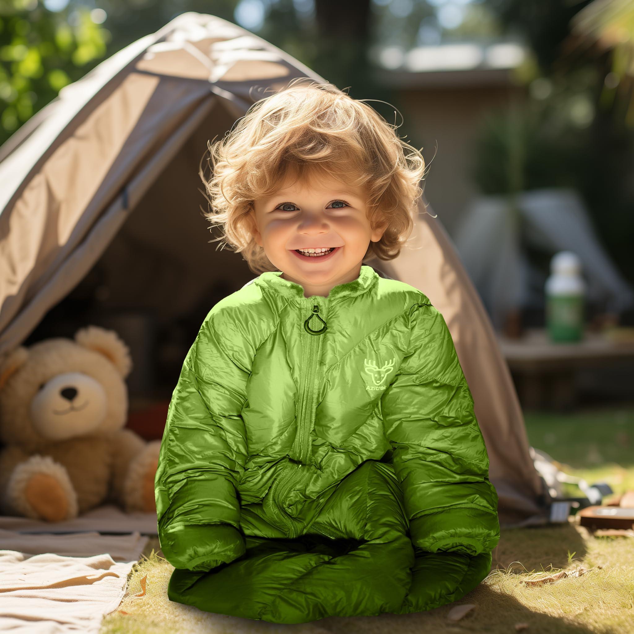 AZITREK AZITREK T40 Toddler Sleeping Bags Boys Girls | Ages 2-4 | Puffy Kids Sleeping Bag Camping Outdoor |up to 46 in| Lightweight Compact Comfort for Indoor Sleepover | Machine Washable (Garnish Green)