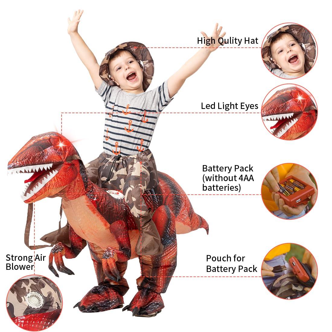 GOOSH GOOSH Inflatable Dinosaur Costume for Kids Halloween Costumes Boys Girls Funny Blow up Costume for Halloween Party Cosplay (7-10Yrs)