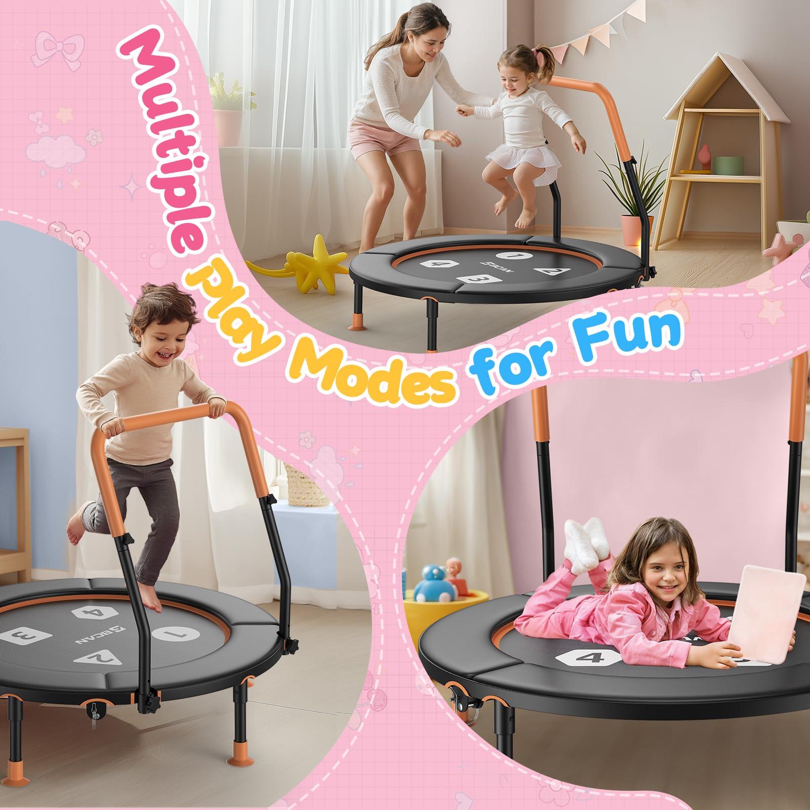 BCAN BCAN 36'' Toddler Trampoline, Foldable Mini Trampoline for Kids Ages 1-6, Adjustable Handle, Safety Pad & Foldable Legs, Baby Trampoline Indoor/Garden, Gift for Boy and Girl, Black