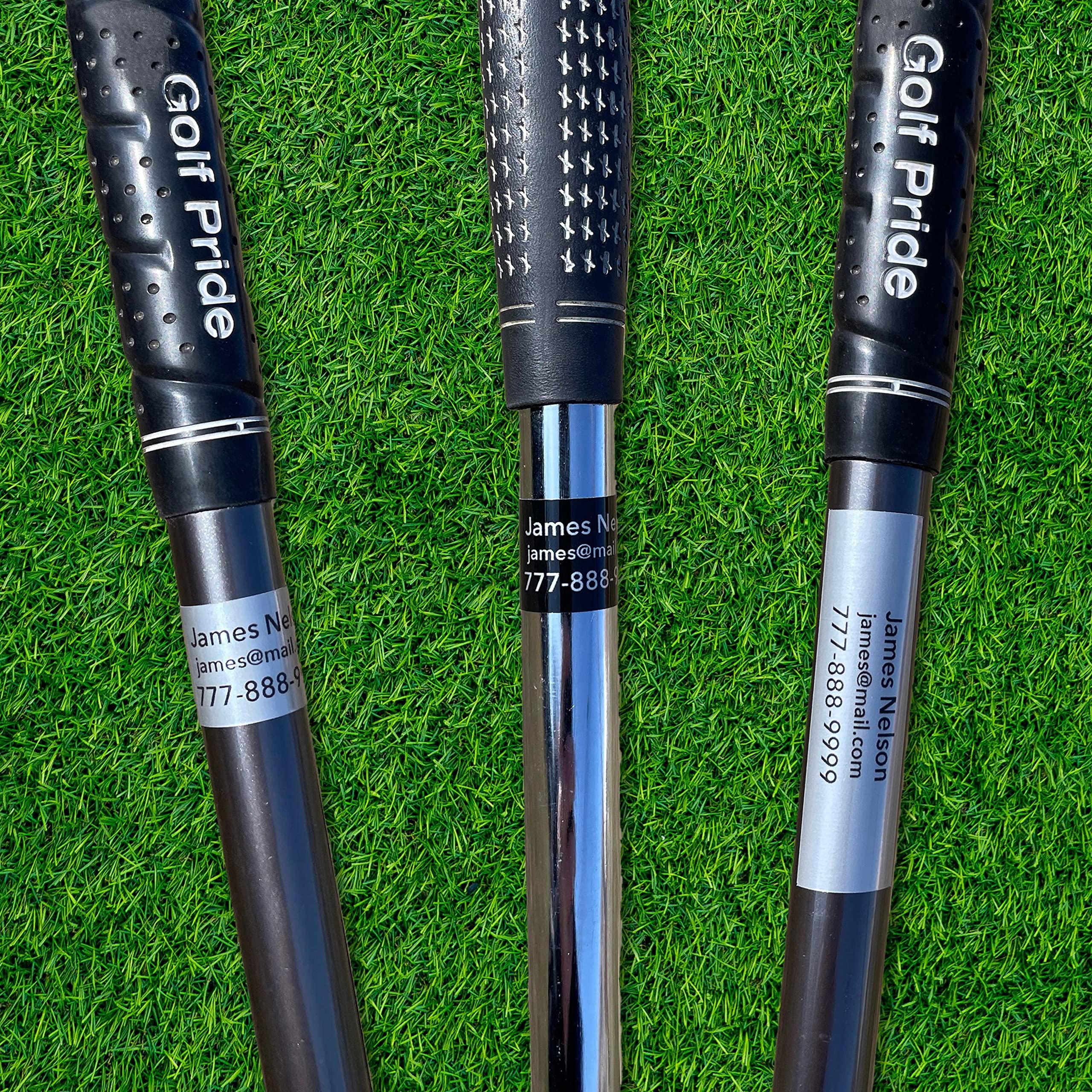 Bunny Badges Personalized Golf Club Name Labels (30 Labels) - Custom Waterproof Name Stickers for Golf Clubs (Black with Silver Text)