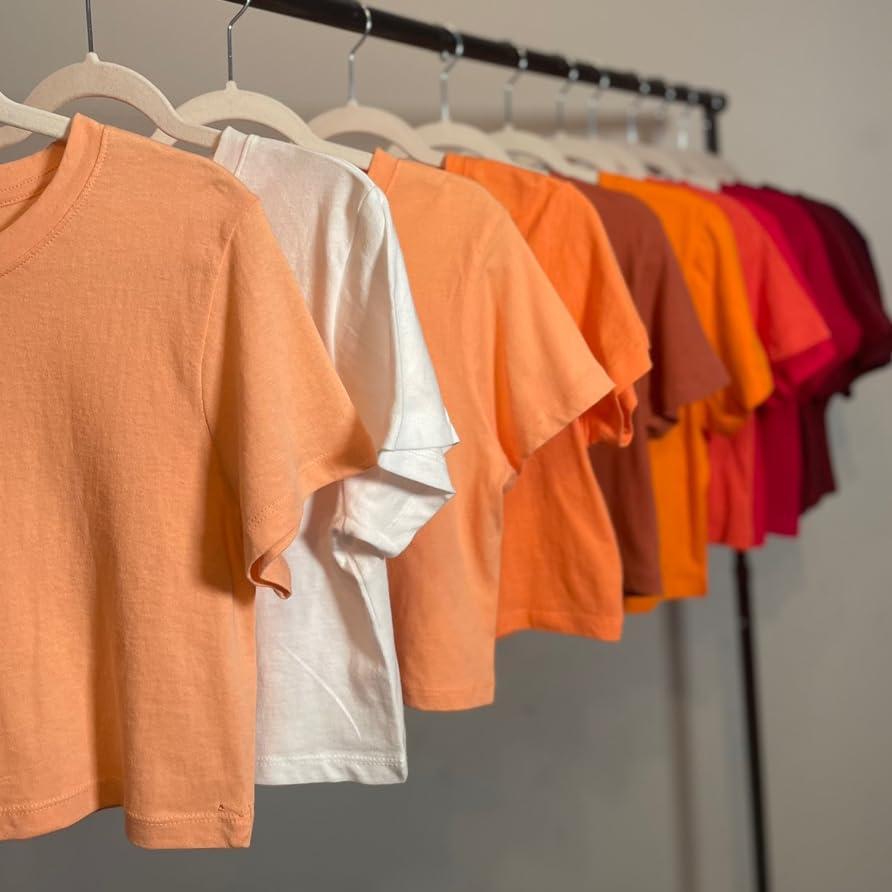 Loving People Women's Loose Fit Crop Tops Round Neck Short Sleeve Casual 100% Cotton Cropped Top Tee T-Shirt, Off-White, Small