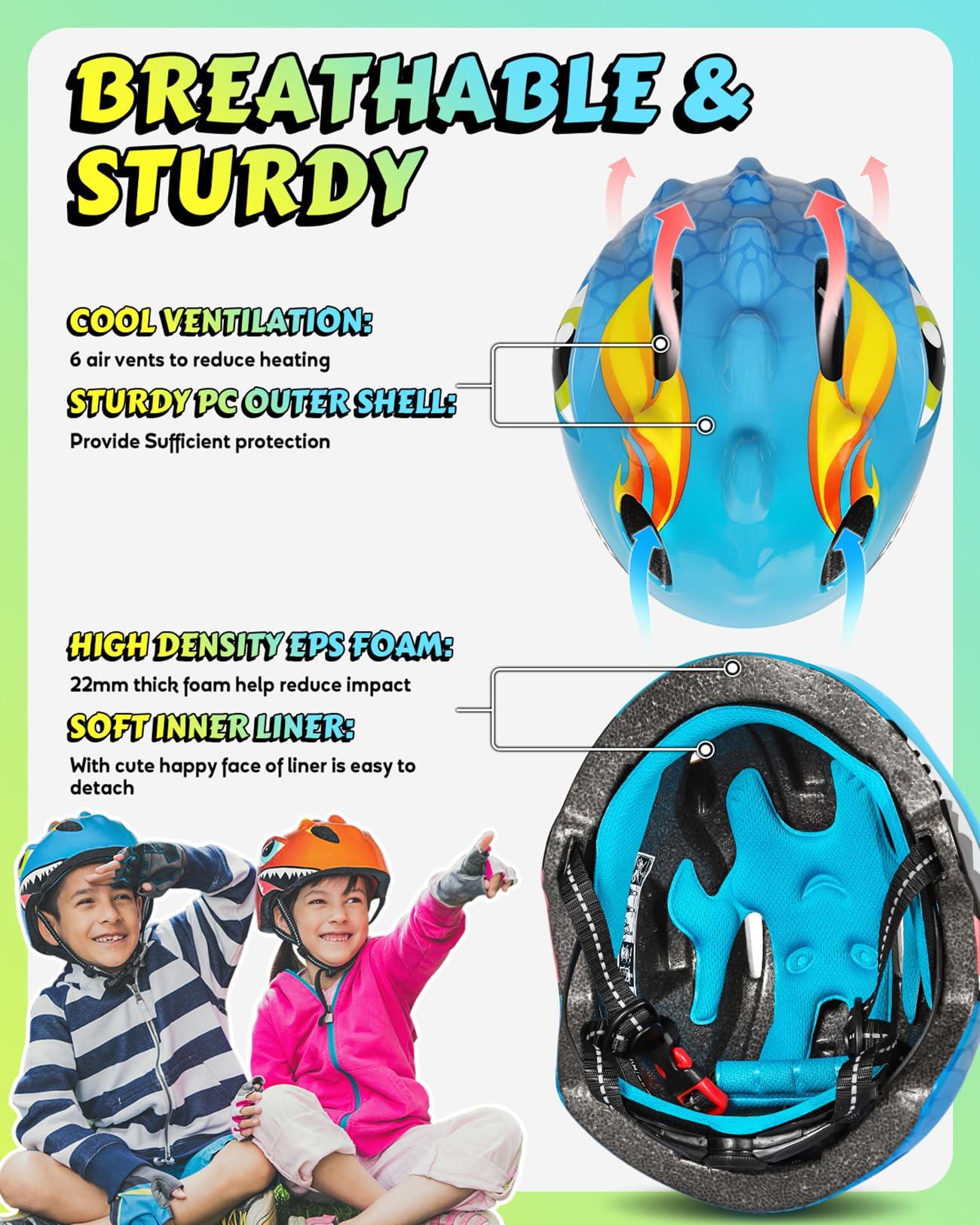 VICTGOAL VICTGOAL Toddler Kids Bike Helmet Lightweight 3D Children Bicycle Helmet for Boys and Girls Age 3-8 for Multi-Sport Scooter Cycling Skating (Blue-Set with Bell)