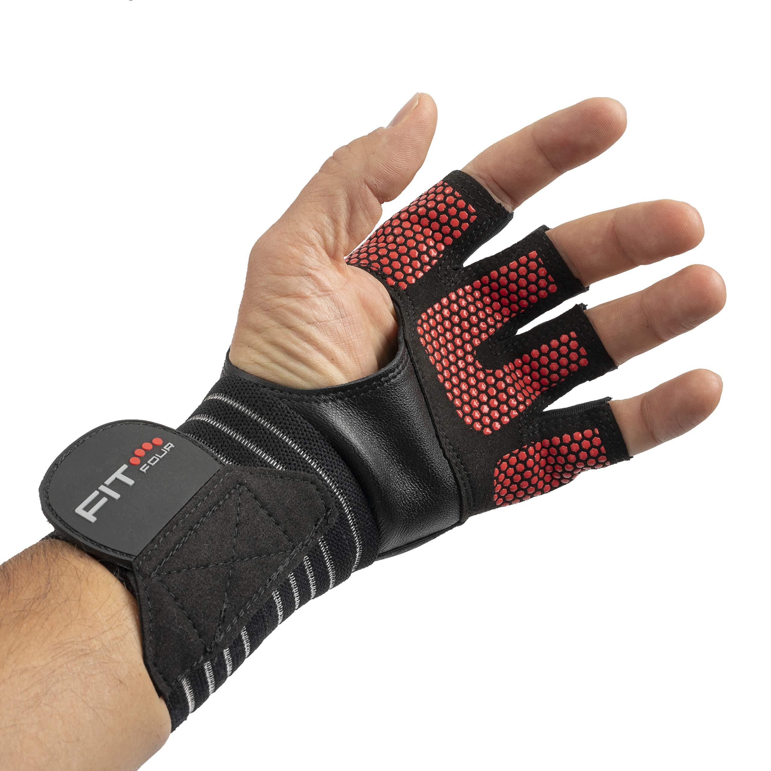 Fit Four Fit Four OCR Slit Grip Gloves Obstacle Course Racing & Mud Run Hand Protection | Wrist Support with Slit for Fitness Watch (Black/Red, Small)