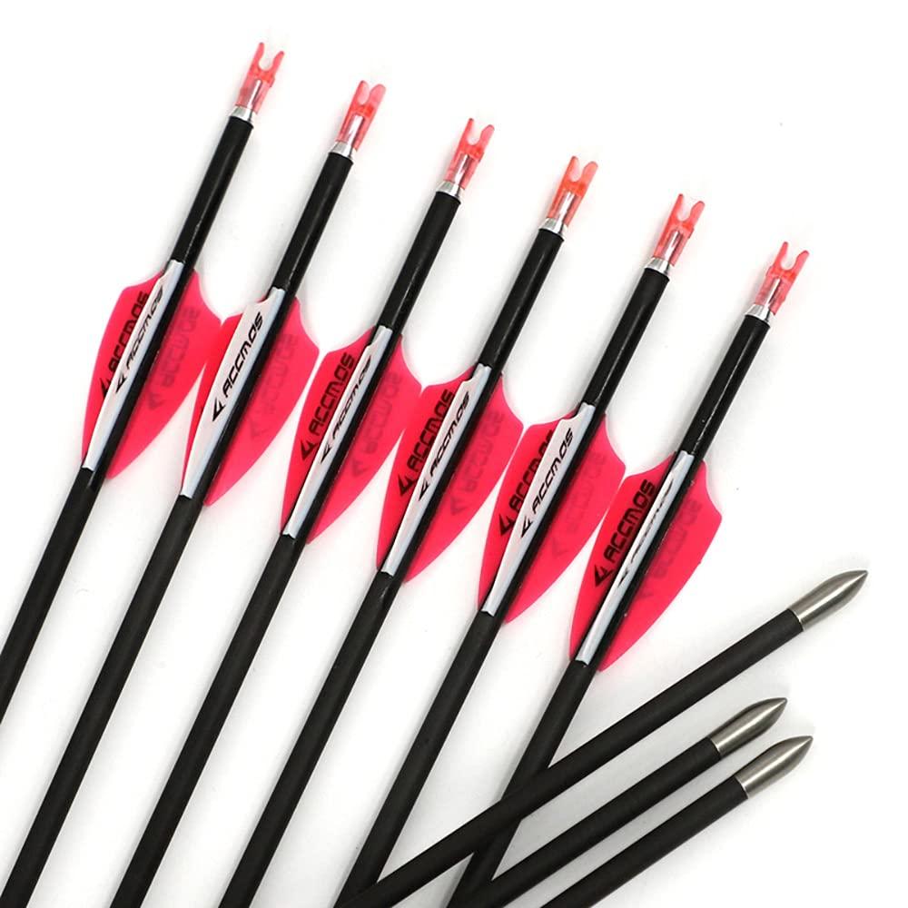 ACCMOS Spine 400 Arrow 22.5 Inch Arrow Target Practice Arrow Hunting Arrow Carbon Arrows Compound Bow Recurve Bow Adult Youth Archery Indoor Outdoor Shooting Bullet Tip 12pc