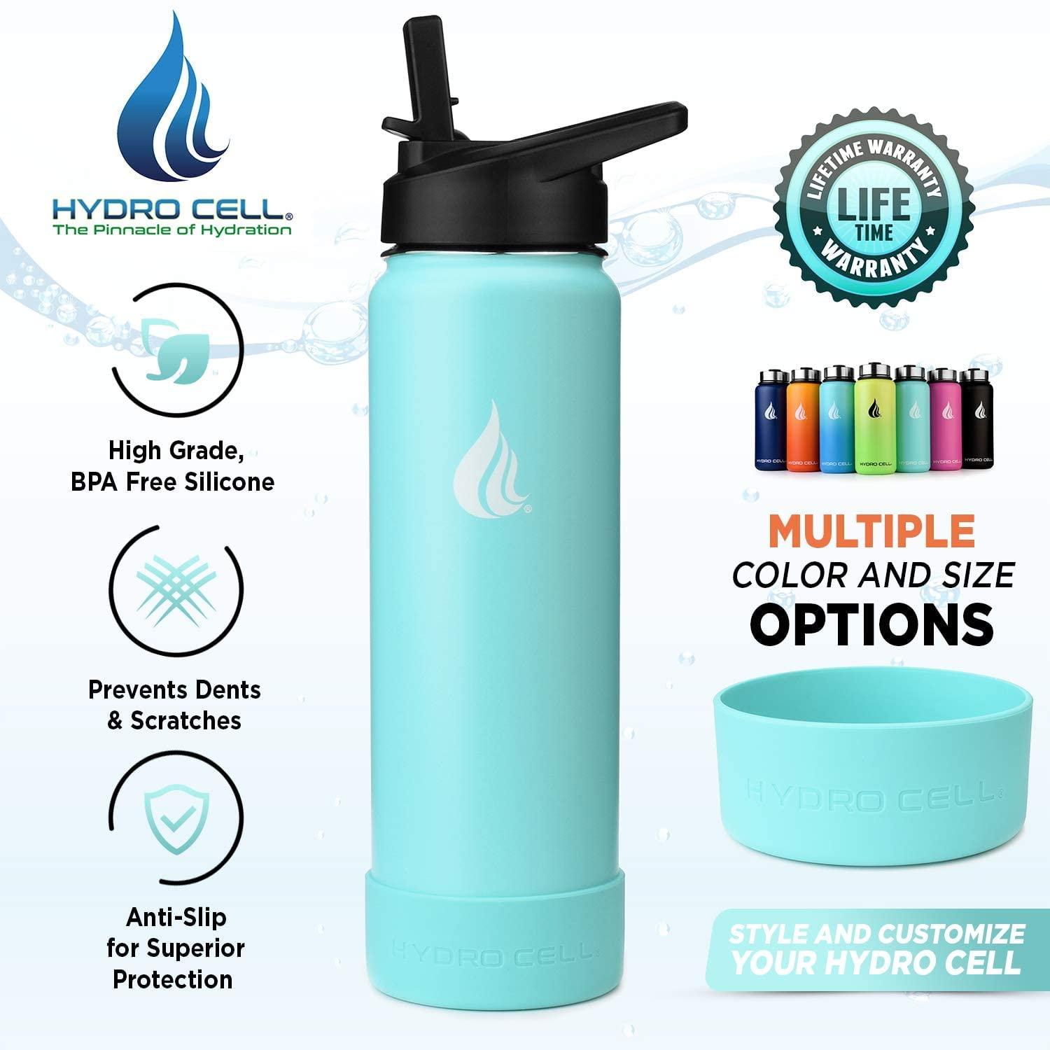 HYDRO CELL HYDRO CELL Stainless Steel Water Bottle w/Straw & Wide Mouth Lids (Teal 24oz with Teal Protective Silicone Bottom Boot, Teal/White Paracord Handle and Teal Sports Cap w/Straw)