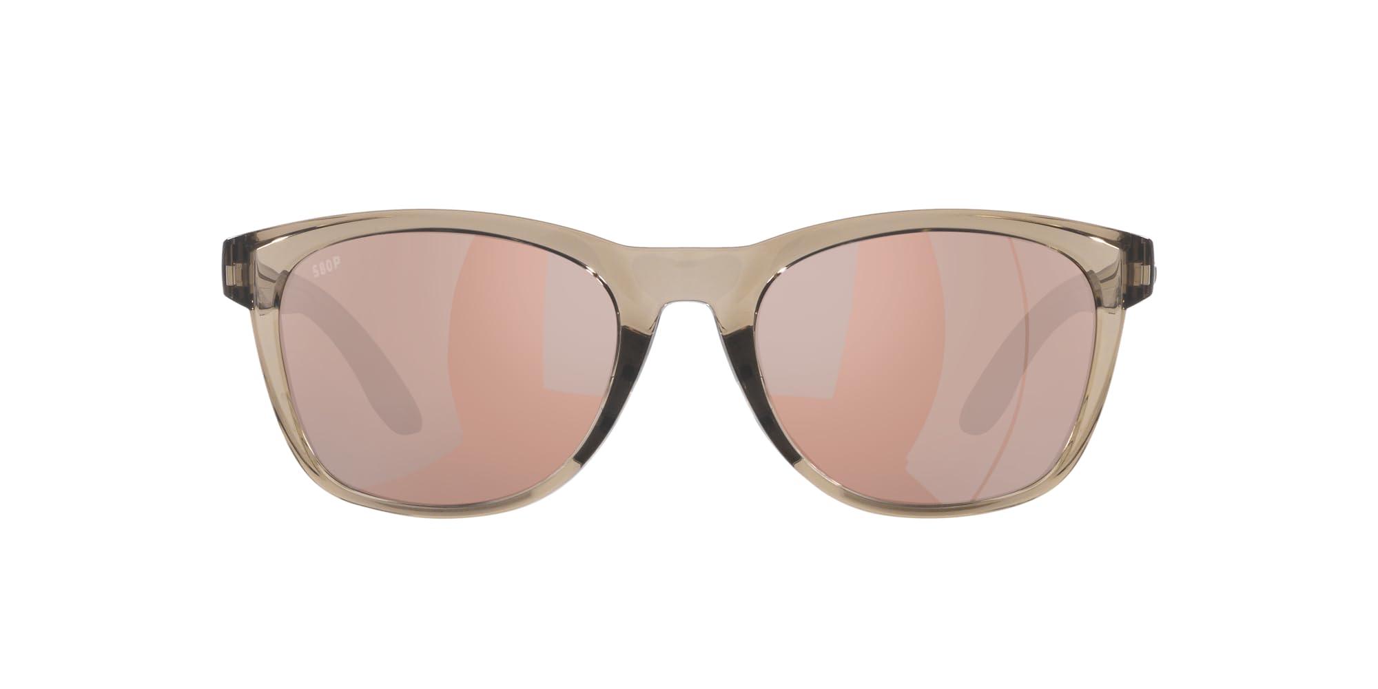 Costa Del Mar Costa Del Mar Womens Aleta Round Sunglasses, Taupe Crystal/Copper Silver Mirrored Polarized 580P, 54 mm