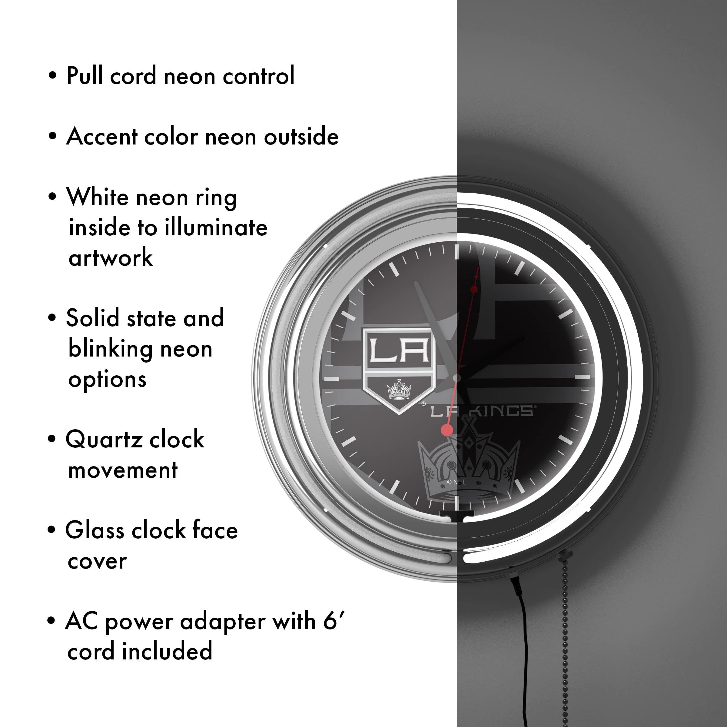 Trademark Global Trademark Global Neon Clock - Retro Los Angeles Kings Watermark Analog Wall Clock with Pull Chain - for Kitchen, Garage, Game Room, or Home Bar