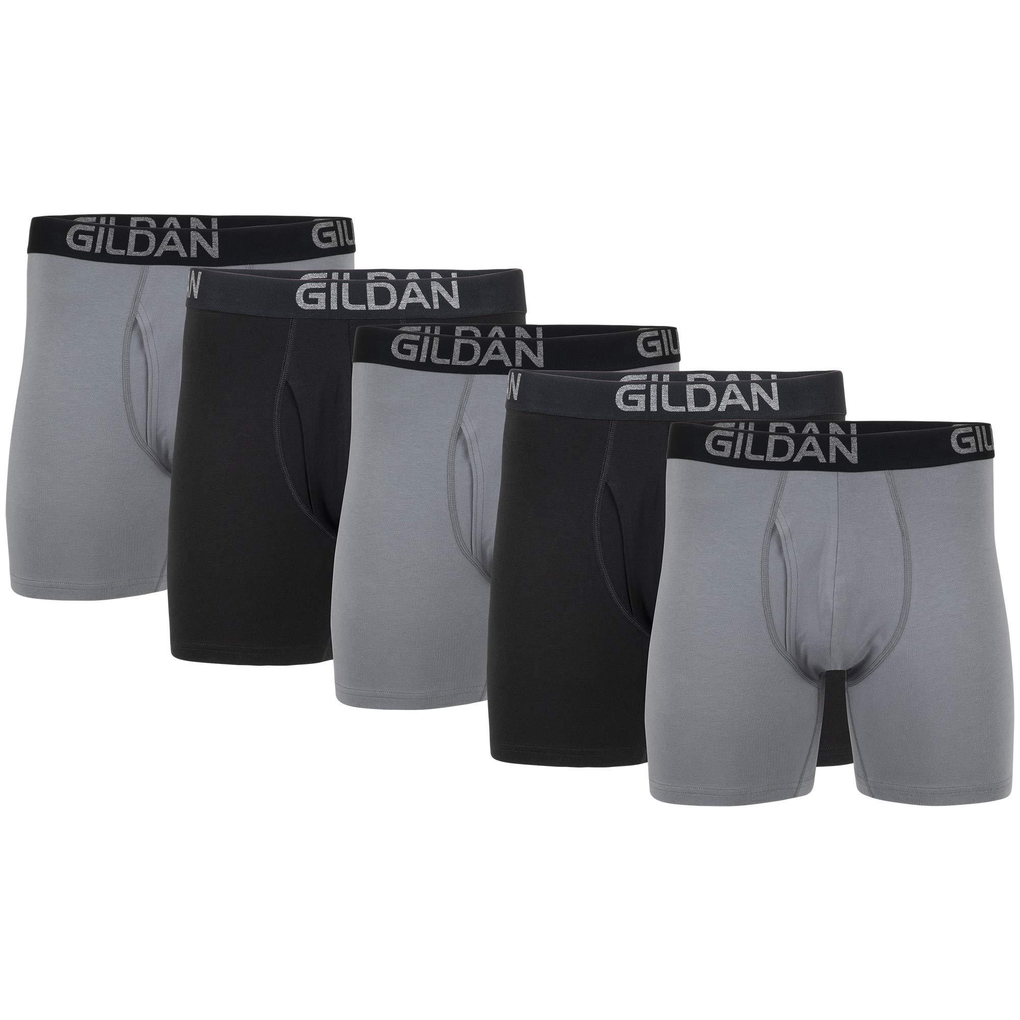 Gildan Gildan Men's Underwear Cotton Stretch Boxer Briefs, Multipack, Grey Flannel/Black Soot (5-Pack), Large