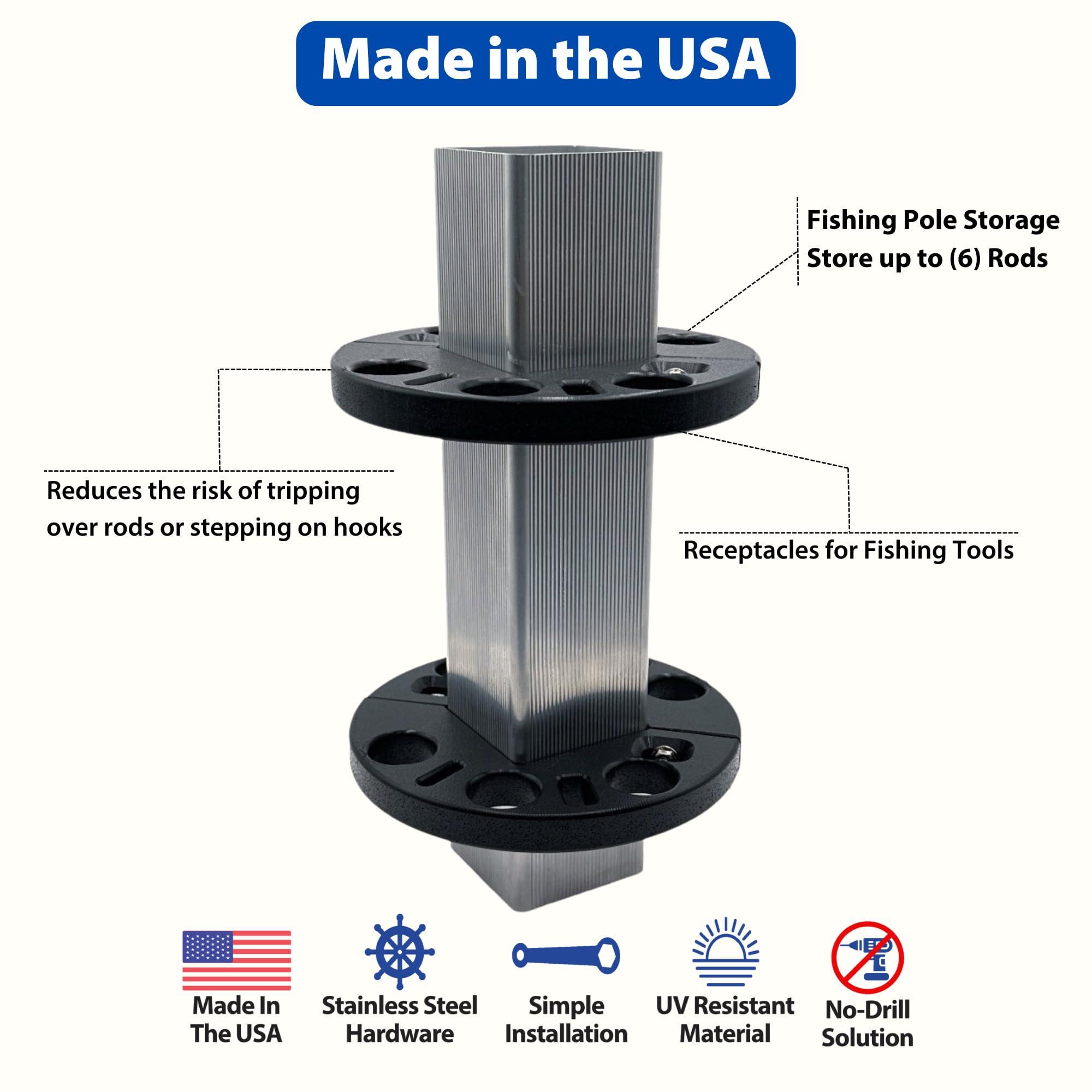 DockBloxx Dockbloxx, Angler Bloxx, Heavy-Duty Fishing Rod Holder, Made in USA, Fits a Square Post, Black, Single-Sided, 2\"