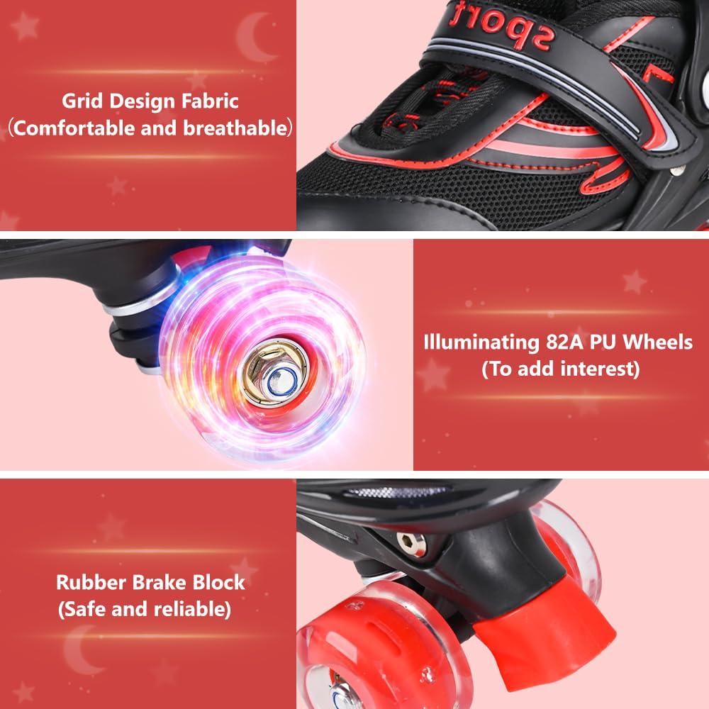 G MGY OLED G MGY OLED Roller Skates for Boys, 4 Size Adjustable Roller Skates with All Wheels Light up, Fun Illuminating Rollers Skates Suitable for Growing ChildrenBlack Red (Big Kids 1-4)