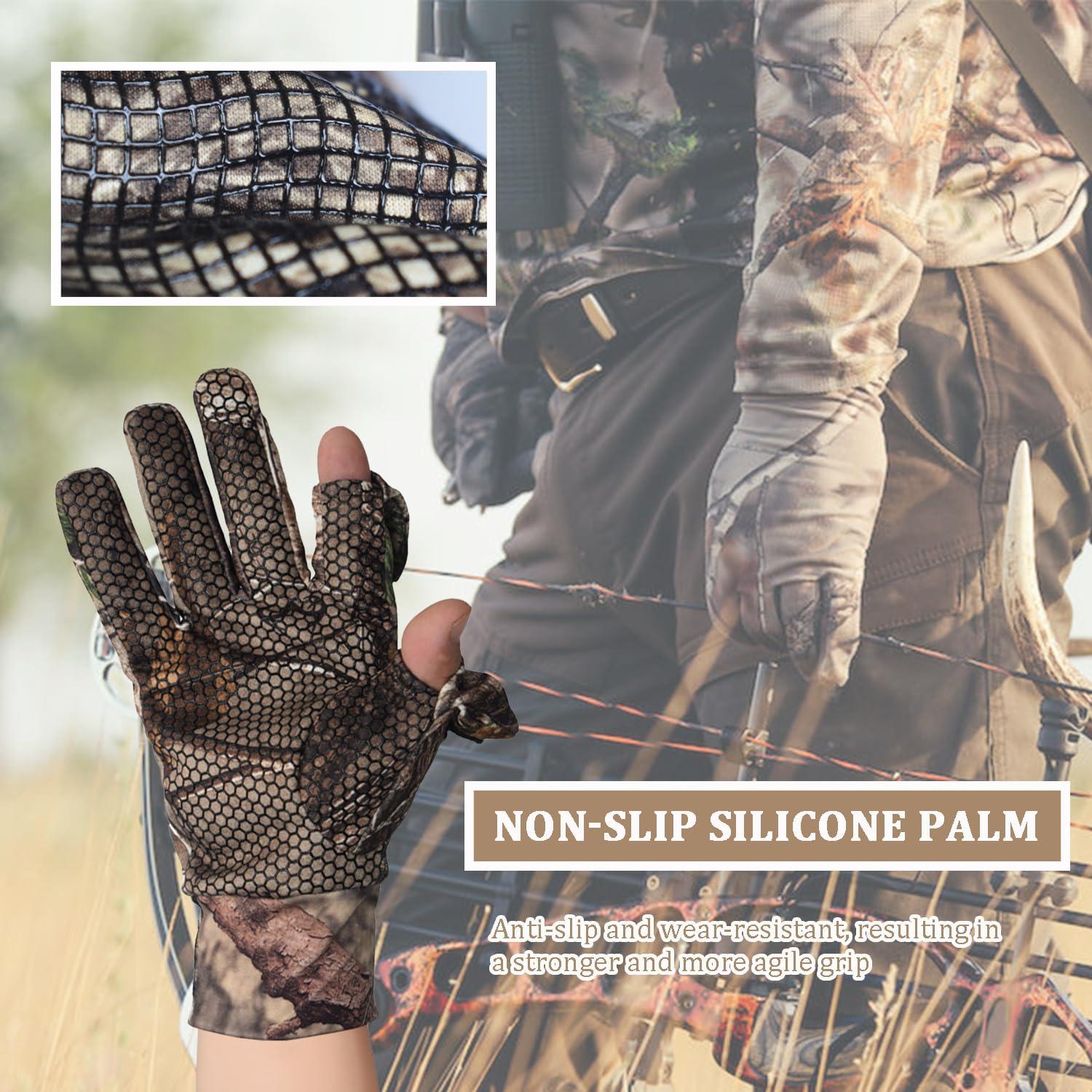 Favuit Favuit Camouflage Hunting Gloves, Lightweight Anti-Slip Full Finger Fingerless Touchscreen Camo Gloves Outdoor Tactical Hunting Gear Archery Accessories for Turkey Fishing Airsoft (Camo L)