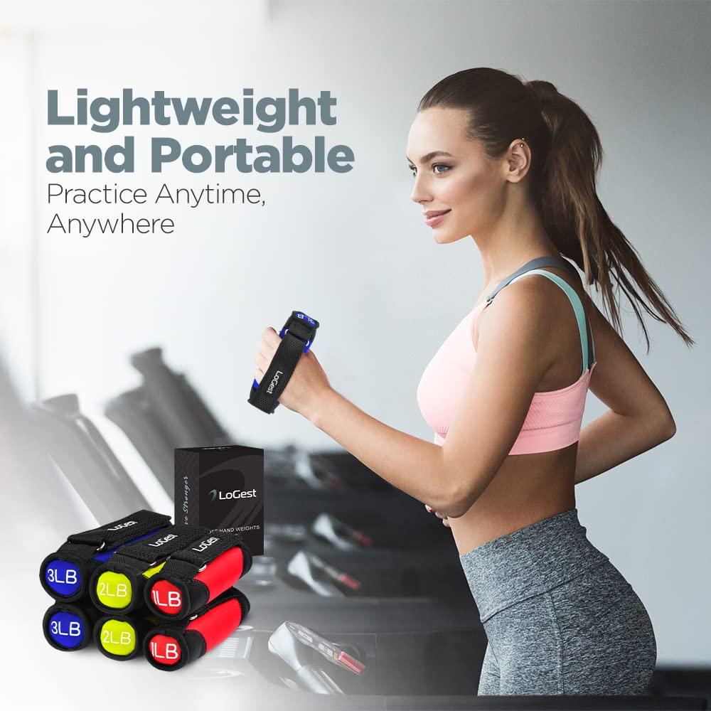 Logest LoGest Soft Hand Weights Adjustable Straps - Comes in 1LB Weights or 2LB or 3LB 4LB - Comfortable & Secure Weighted Neoprene Dumbbells with Straps for Walking Running Cardio Workout Physical Therapy