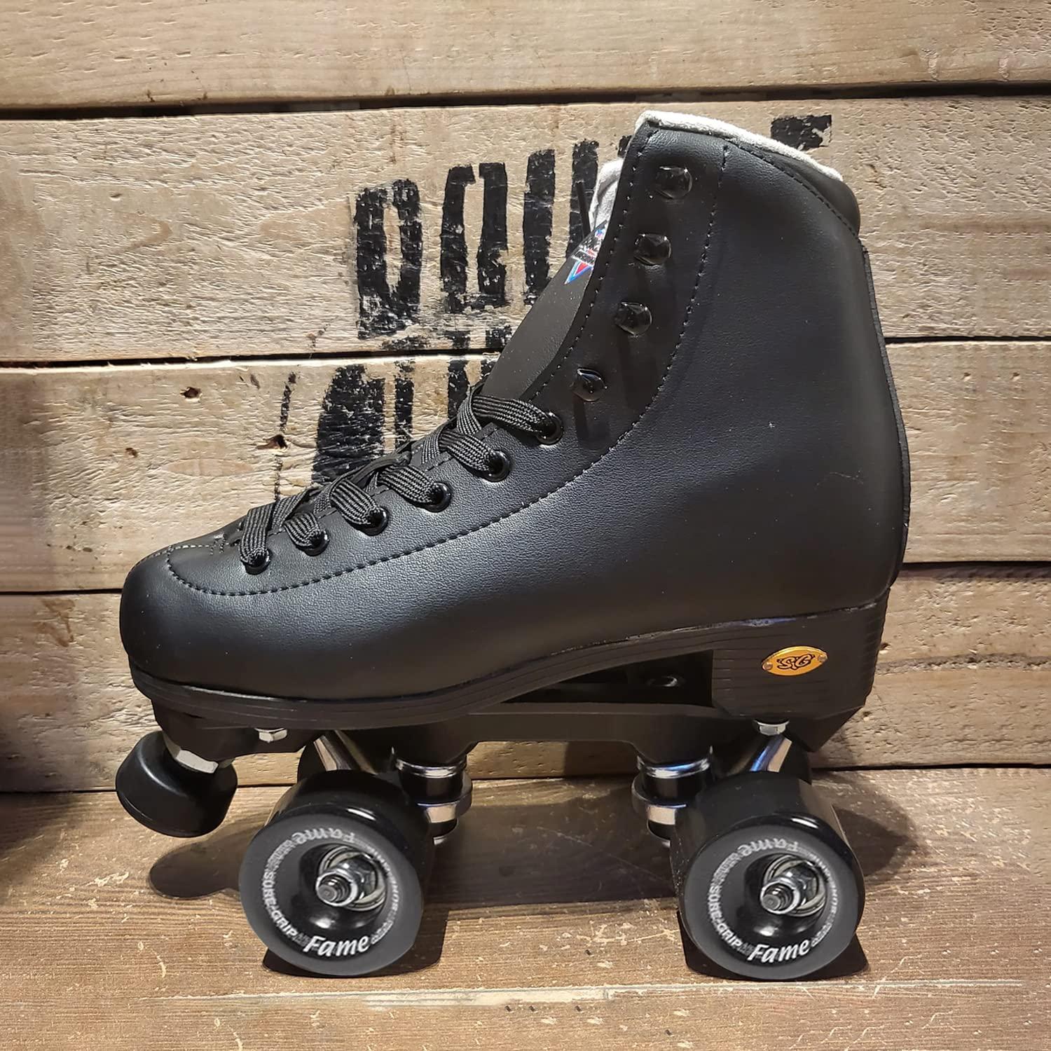 Sure-Grip Sure Grip Fame Men & Women Premium Roller Skates Black Leatherette | Stylish Skates for Indoors - Double Structure, Stronger Grip, Extra Long Laces - Suitable for Beginners