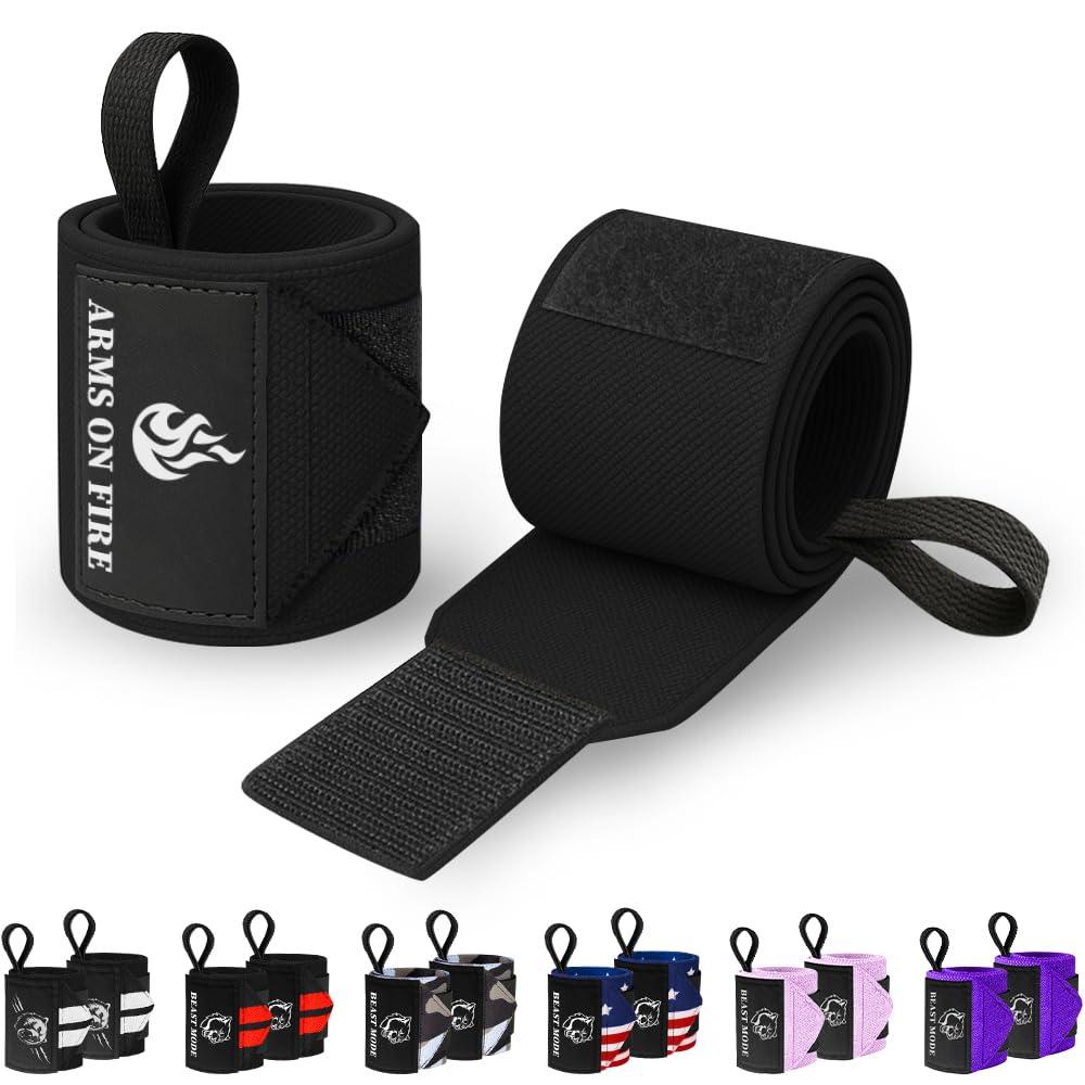 TECEUM TECEUM Weightlifting Wrist Wraps with Thumb Loop Black Arms on Fire 12 inch Heavy-Duty Workout Wrist Support & Protection Ideal for Powerlifting, Strength Training, Bodybuilding