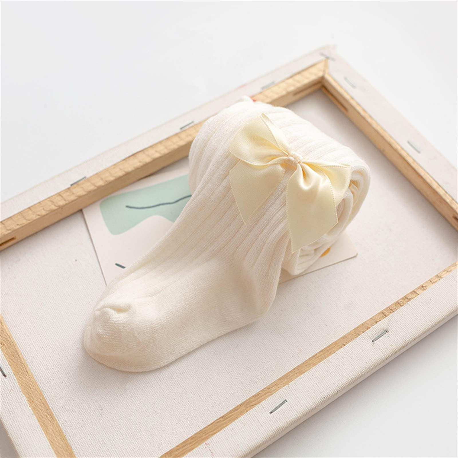 NineFit Basics Baby Tights for Toddler Girls Thick Cable Knit Seamless Stockings Pack Pantyhose Bow-Knot Fall (L2-White, 6-12 Months)