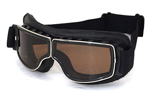 CRG Sports CRG Sports Motorcycle Goggles Vintage Aviator Pilot Style Leather Cruiser Scooter Motocross Goggles for Men, Women,Adults