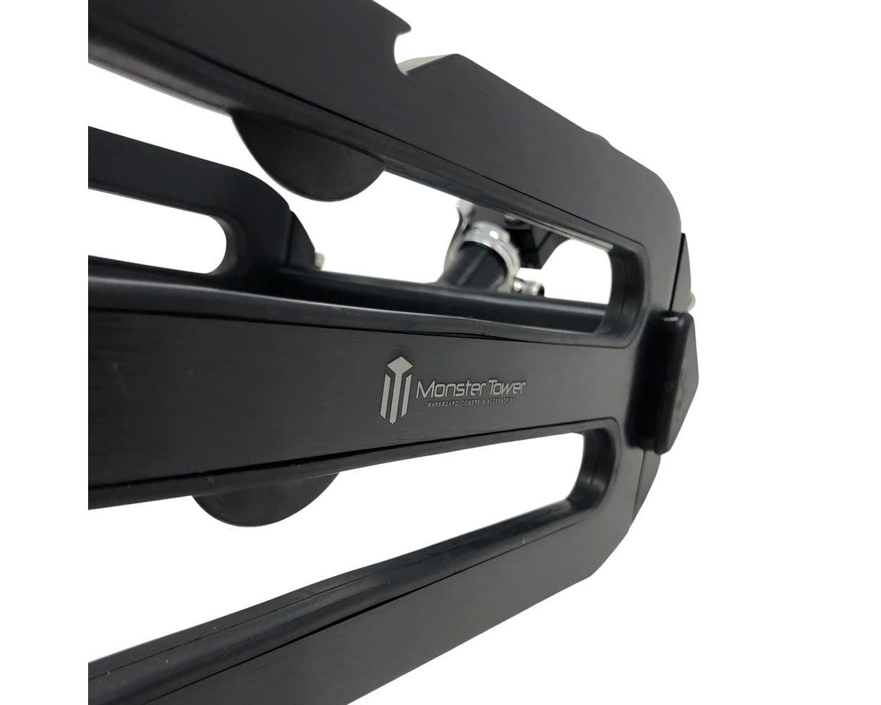 Monster Tower Monster Tower Wakeboard Rack - Quick Release Retractable Mount, Universal Fit for Wakeboard Towers, 360 Degree Rotation, Rubber Bumper, Shock Cord Hard Anodized Black Finish