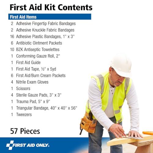 First Aid Only First Aid Only 6060 All-Purpose 10-Person Emergency First Aid Kit for Business, Worksite, Home, and Car, 57 Pieces