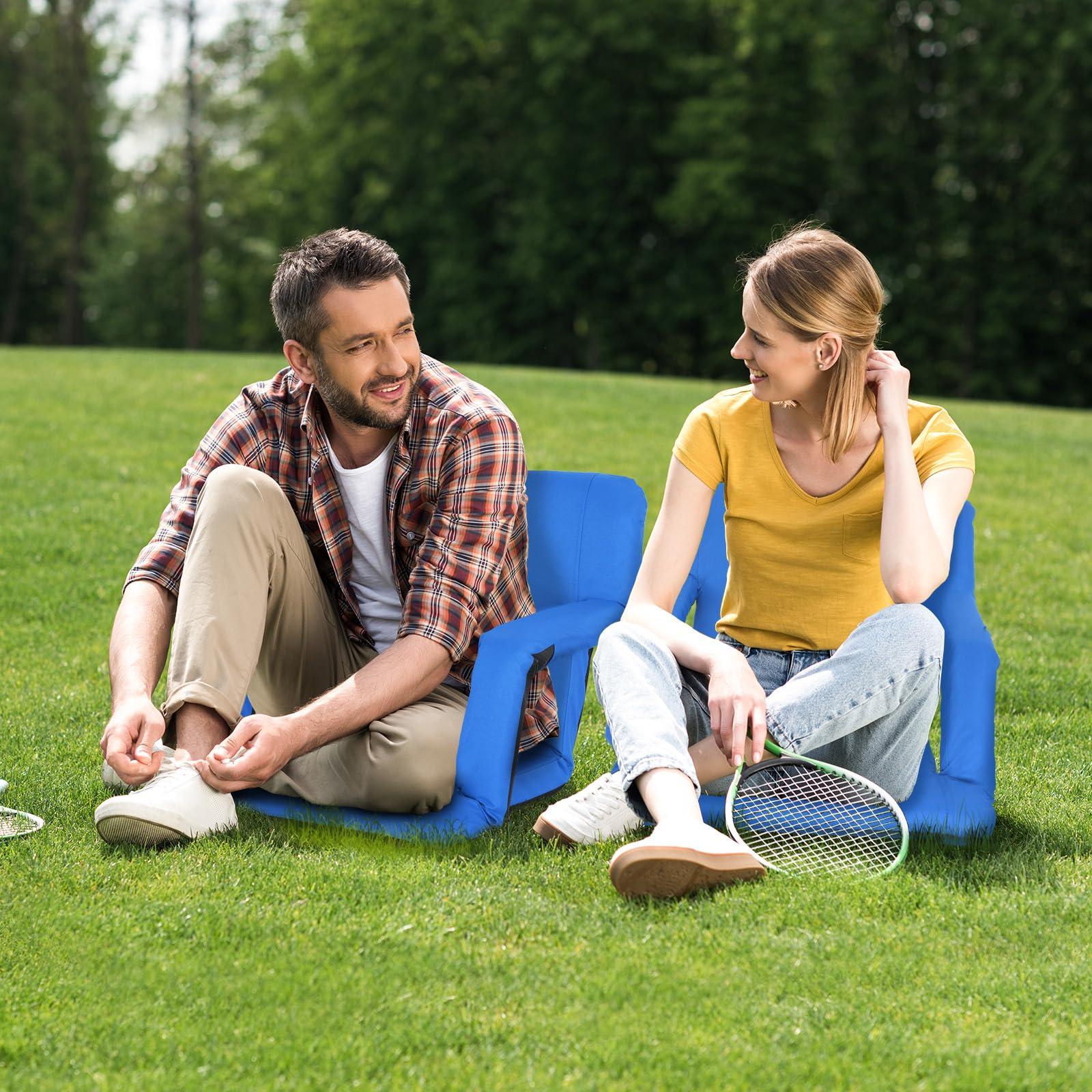 LEMY LEMY 5 Reclining Positions Adjustable Stadium Seat for Bleachers Portable Water Resistant Stadium Chair with Back/Arms/Cushion for Outdoor or Indoor(2 PCS, Blue)