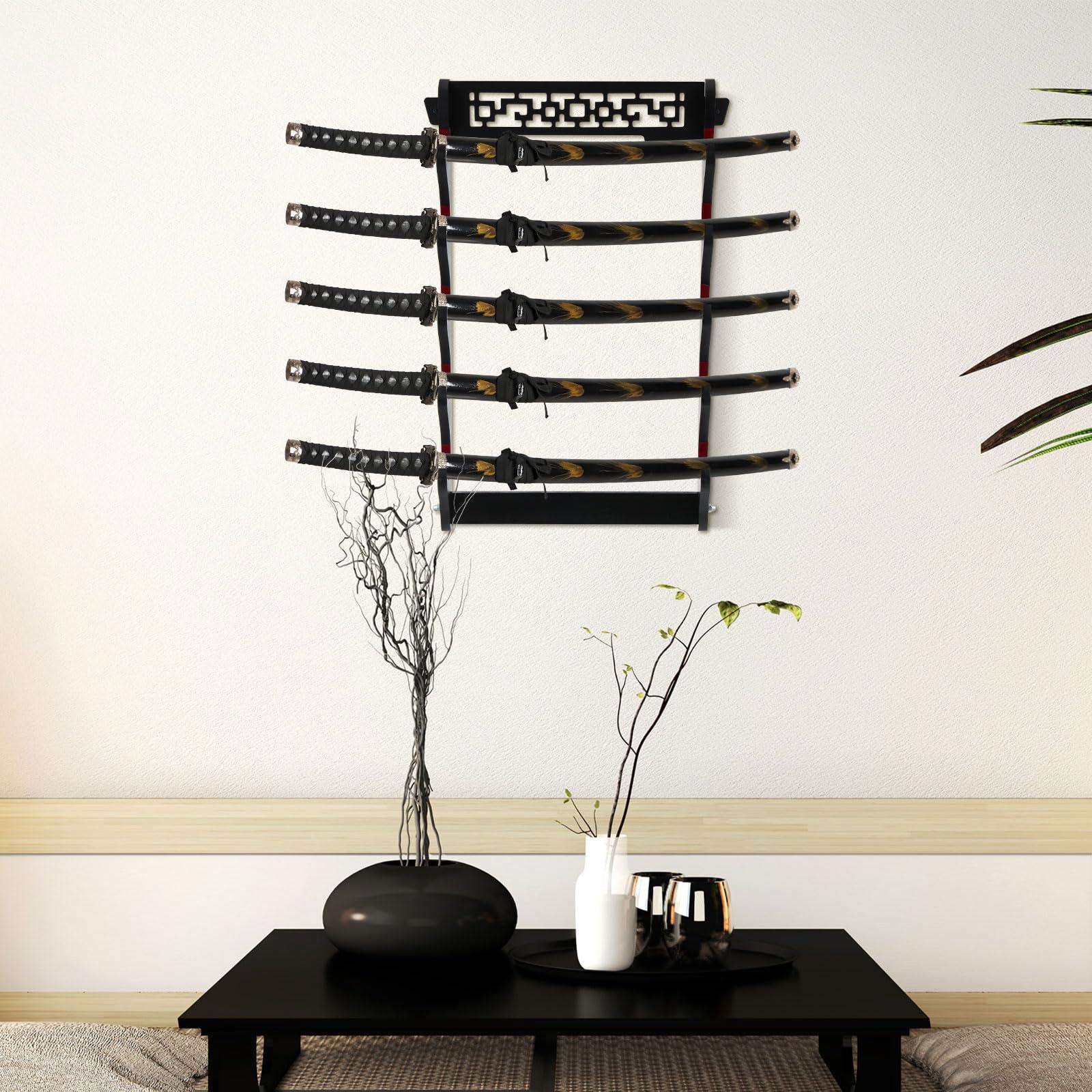 Barydat Barydat Katana Sword Holder Stand Wall Mount Katana Samurai Sword Display Rack Hanger Gifts for Christmas Japanese Wakizashi Hobby Collection for Men(5 Tier)