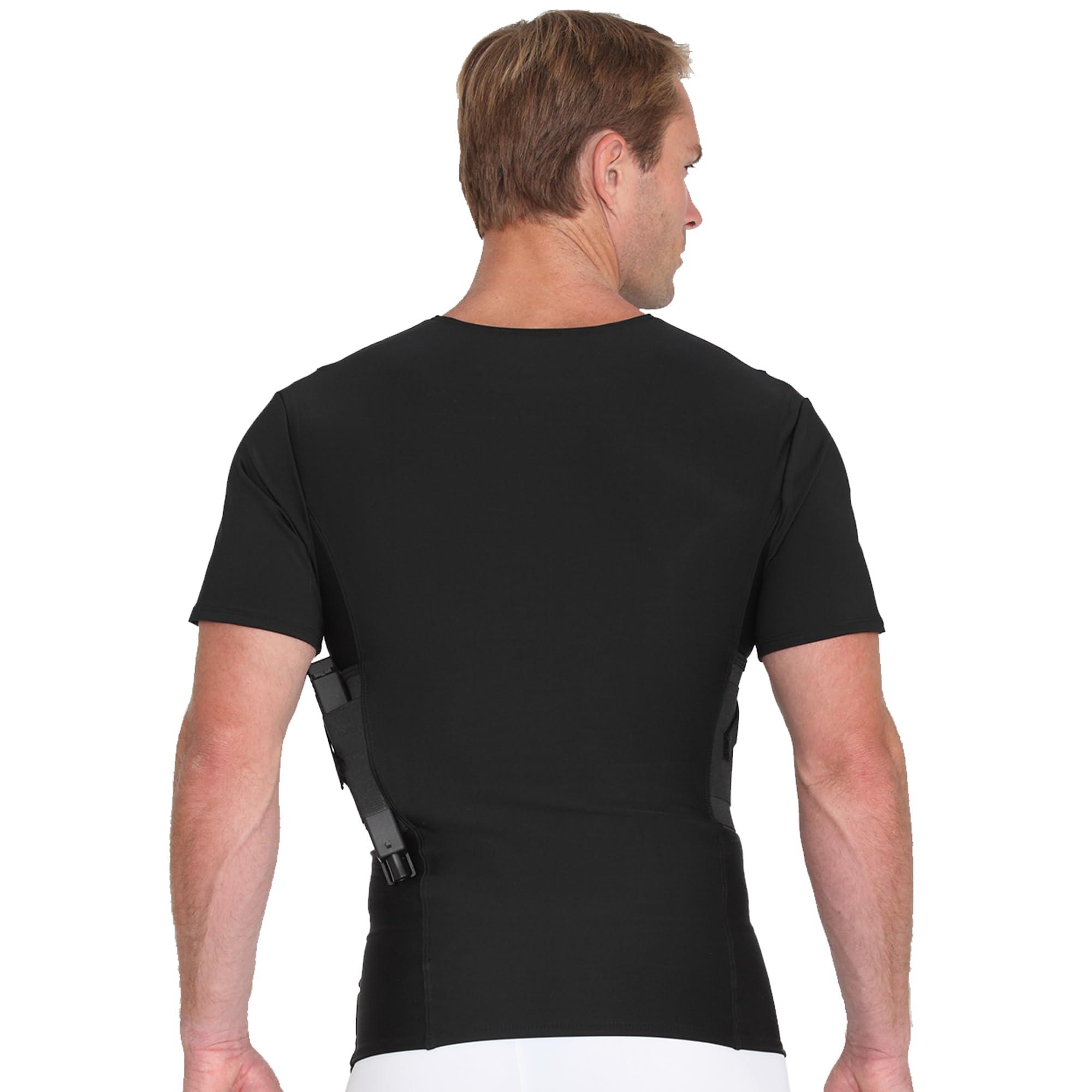 ISPRO TACTICAL ISPRO TACTICAL - Made in USA - Concealed Carry Shoulder or Chest Holster & Compression Crew-Neck Concealed Carry Shirt with Gun Holster (Black, LG)