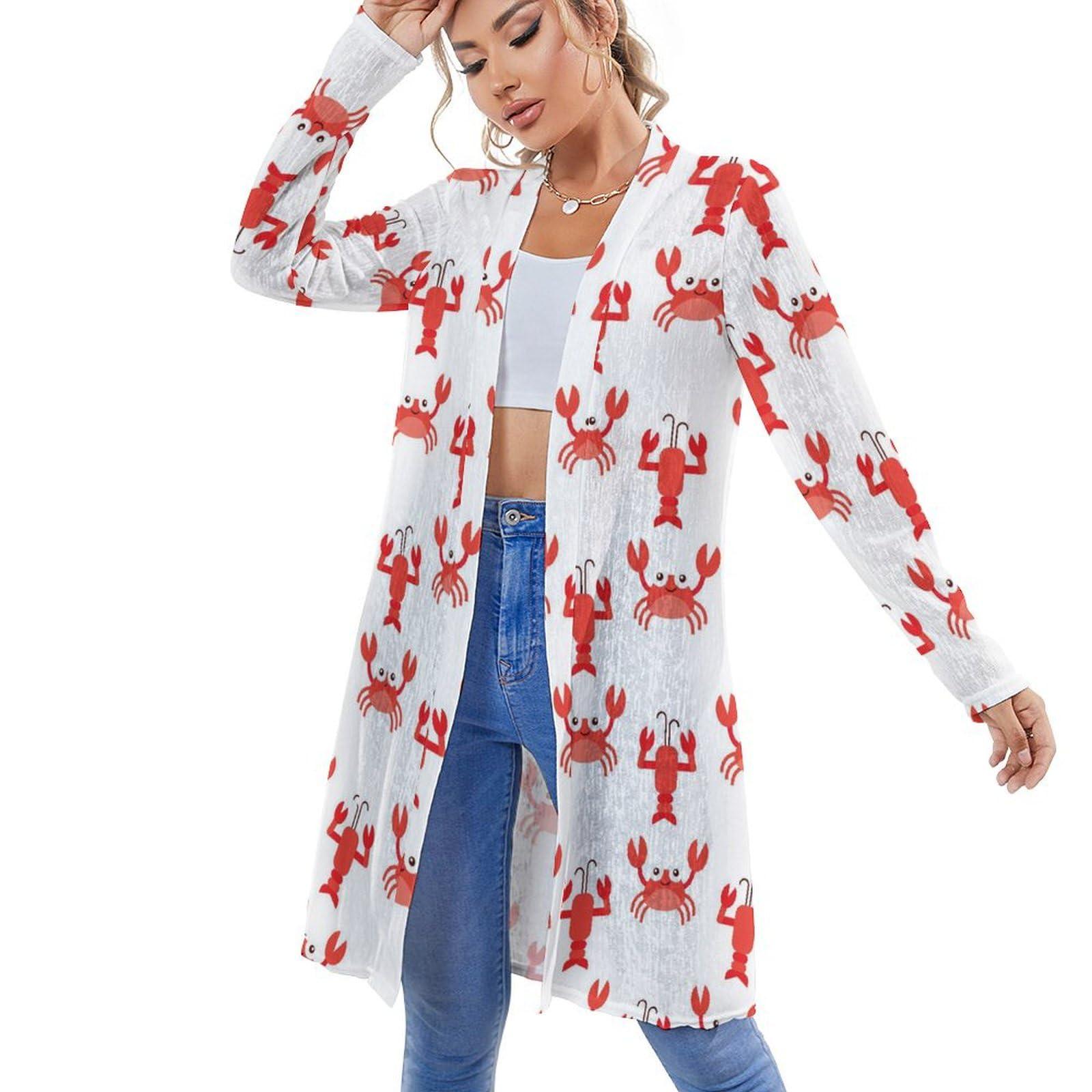 ARAZIYT Pink Lobster Personalized Pattern Mid Length Cardigan Home and Outings in All Seasons Suitable for All Seasons