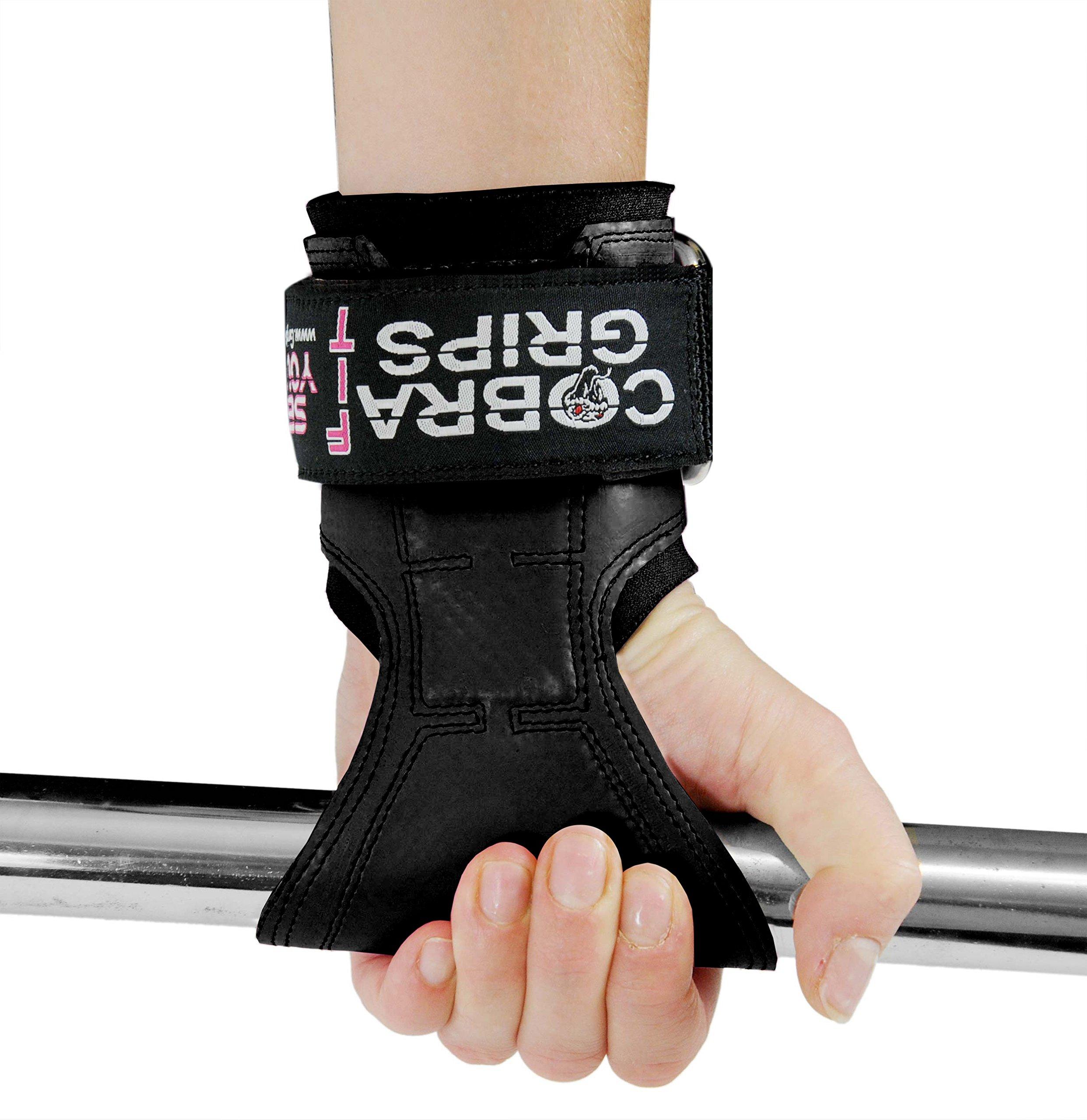 Grip Power Pads Cobra Grips PRO Weight Lifting Gloves Heavy Duty Straps Alternative to Power Lifting Hooks for Deadlifts with Built in Adjustable Neoprene Padded Wrist Wrap Support Bodybuilding (FIT Black Rubber)