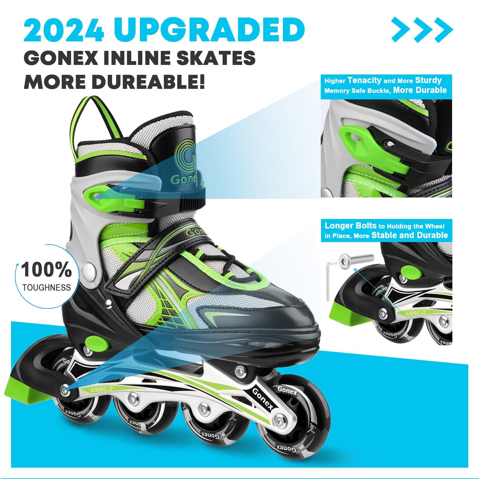 Gonex Gonex Inline Skates for Girls Boys Kids, Adjustable Skates Outdoor Blades Inline Roller Skates for Children Teens Women with Light Up Wheels for Indoor Outdoor Backyard Skating, Green S