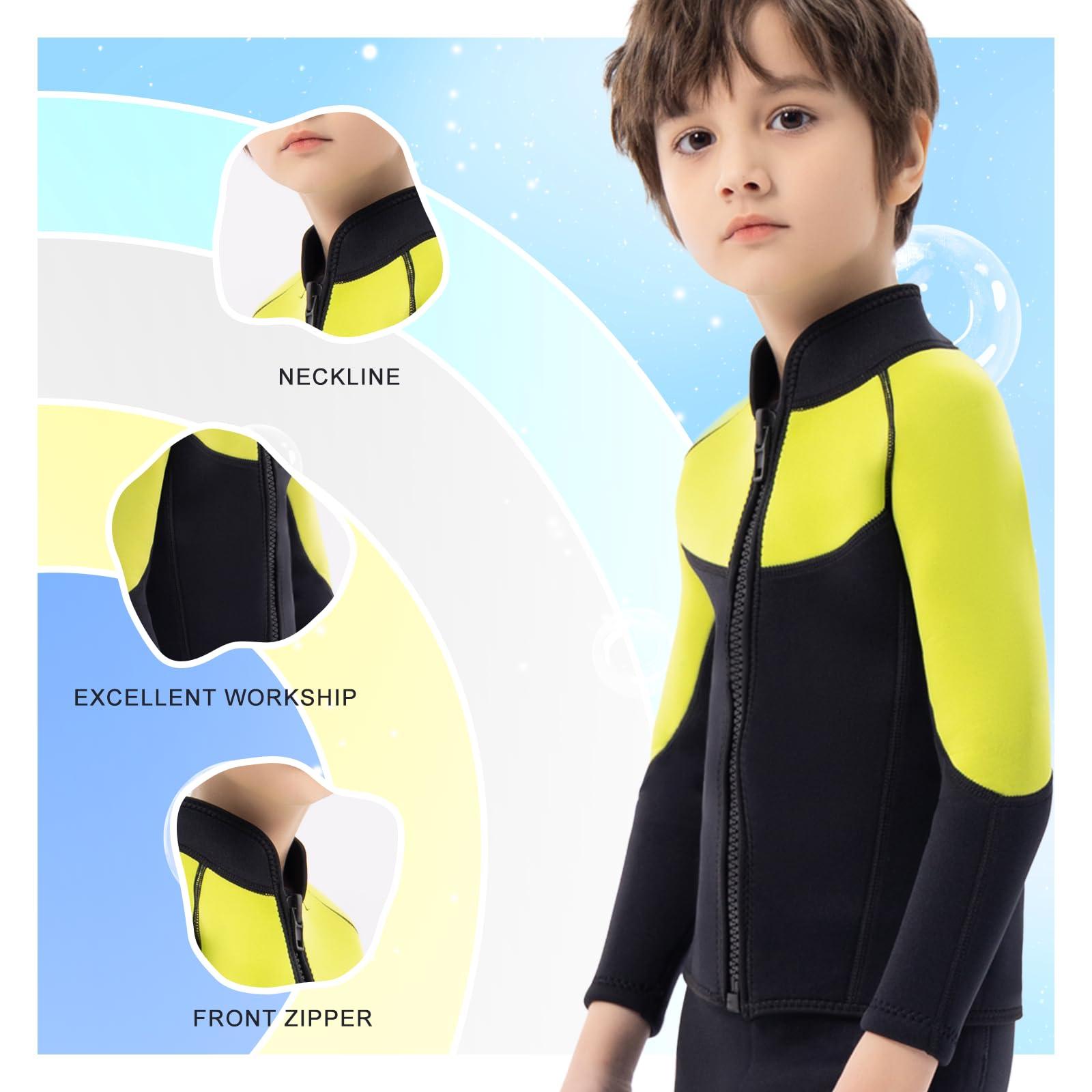 INTBOSS Intboss Kids Wetsuit Top 3mm Wet Suit Jacket for Boys and Girls 3T 4 T Toddlers Wetsuit Jacket 2mm Youth Size 6-14