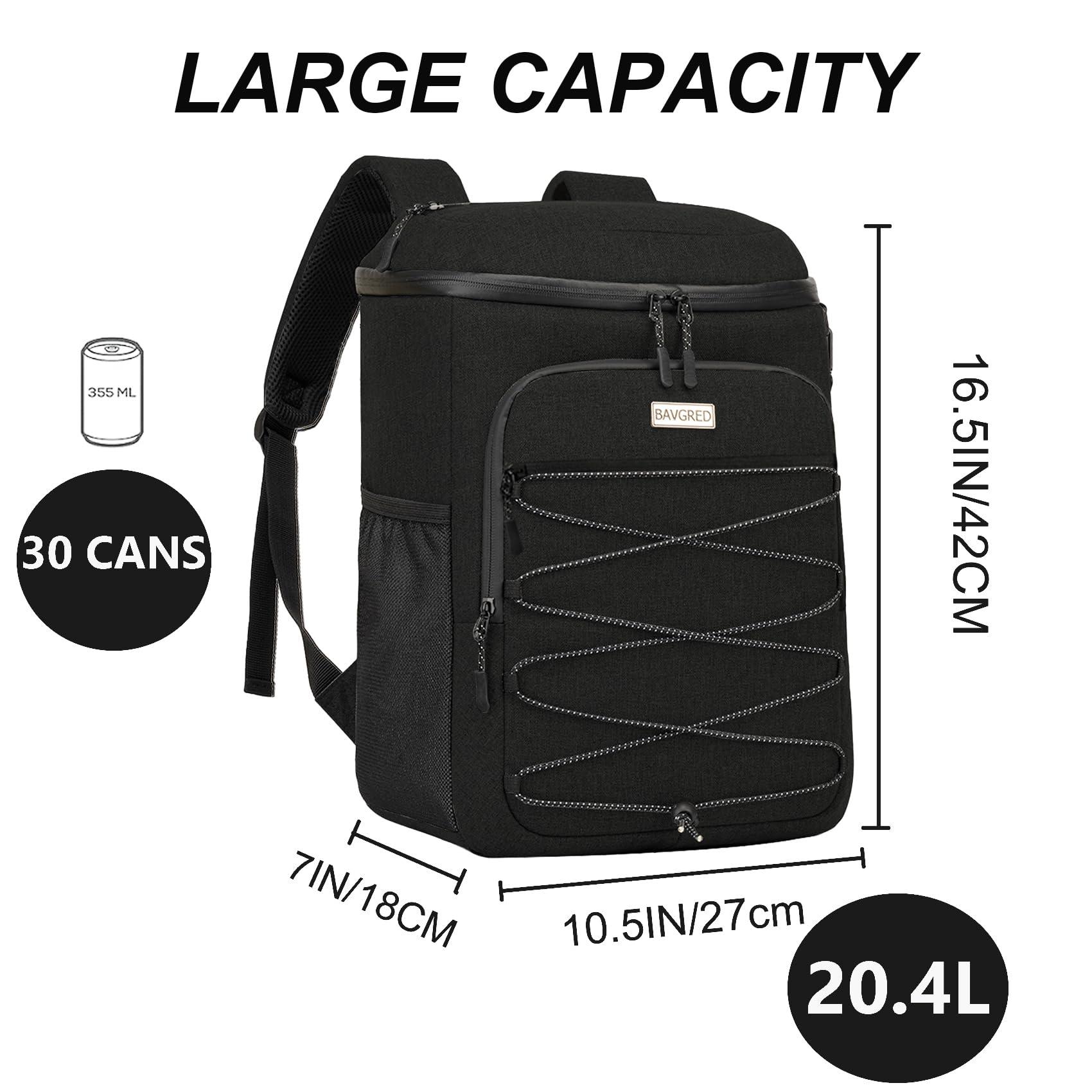 BAVGRED BAVGRED Cooler Backpack Insulated Leak Proof, 30 Cans Backpack with Cooler Compartment for Men and Women, Soft Sided Cooler Bag, Lightweight Ice Chest Lunch Backpack for Beach Camping Picnic Hiking