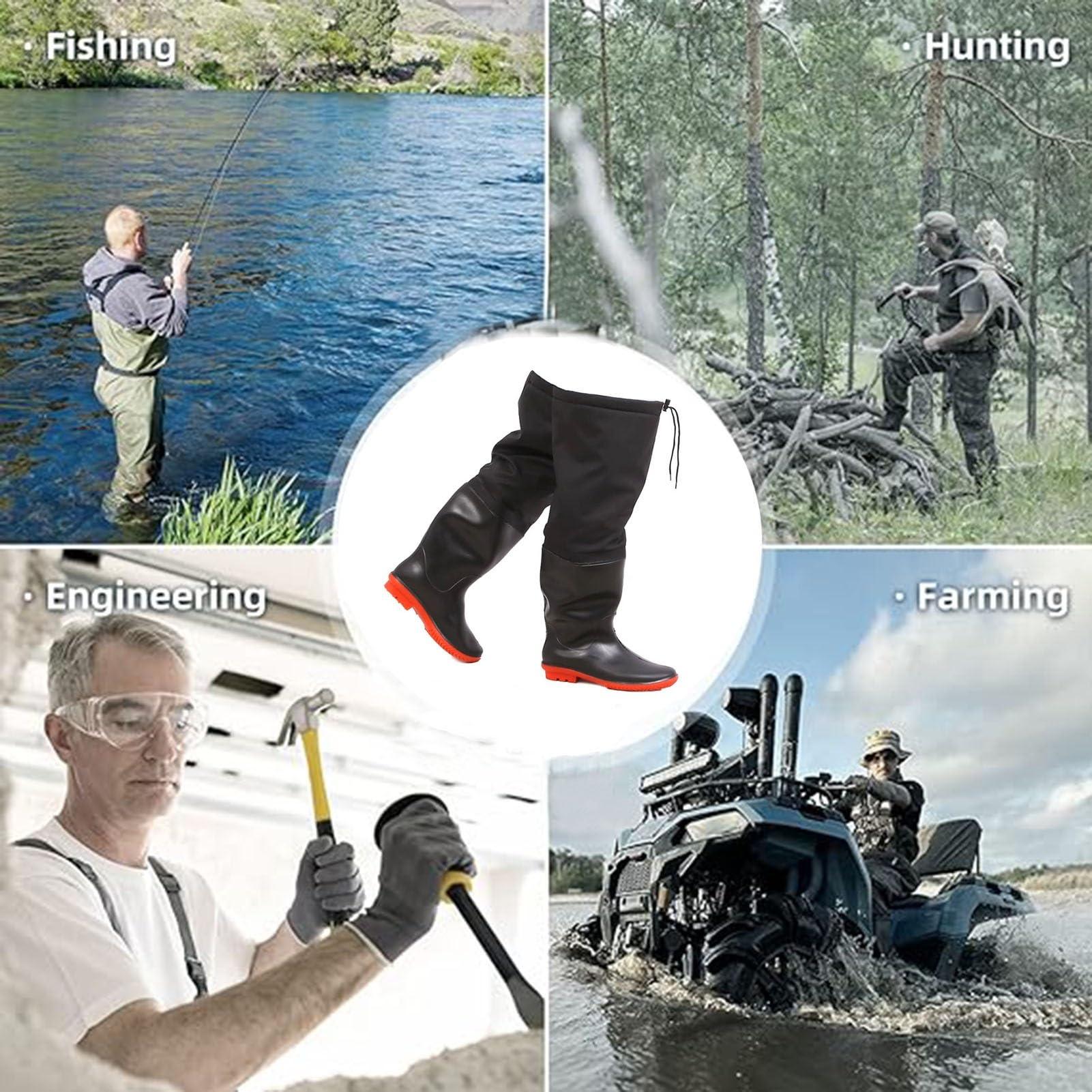 JCWGLY JCWGLY Hip Waders Winter Warm Fishing Wading Boots for Men, PVC Waterproof Hip Waders with Boots, Anti Slip and Durable (Color : Black, Size : 9)