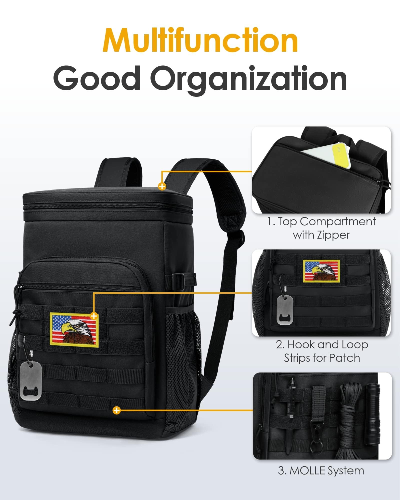 TACTICISM TACTICISM Backpack Cooler 38 Cans Tactical Lunch Backpack for Men Work - Molle Insulated Waterproof Leakproof - Black