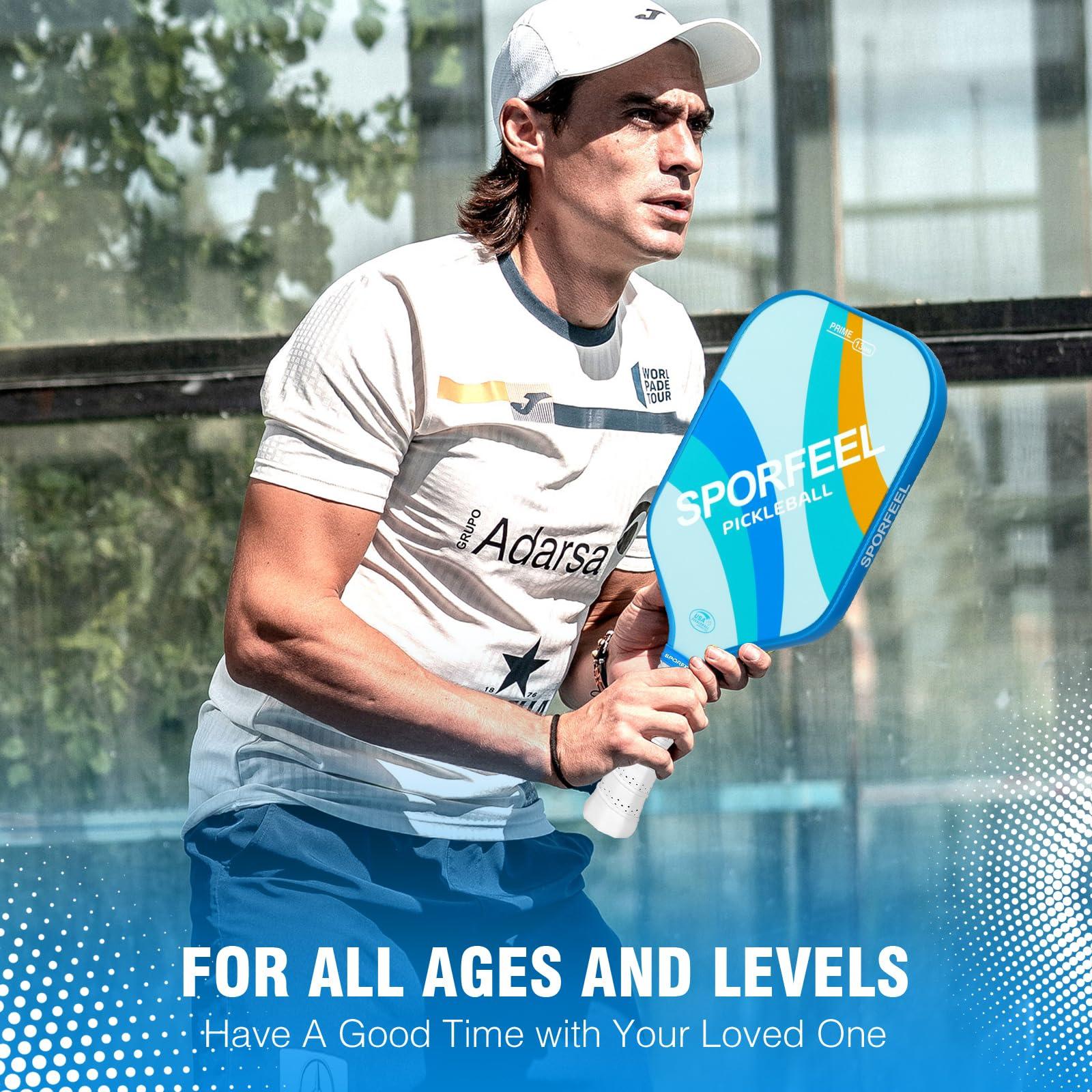 SPORFEEL SPORFEEL Pickleball Paddles, USAPA Approved Fiberglass Pickleball Paddle Sets, Indoor Outdoor Pickle Ball Sports Accessories, Pickle Ball Set for Men Women Beginners, includes 4 Balls and 1 Bag (Blue)