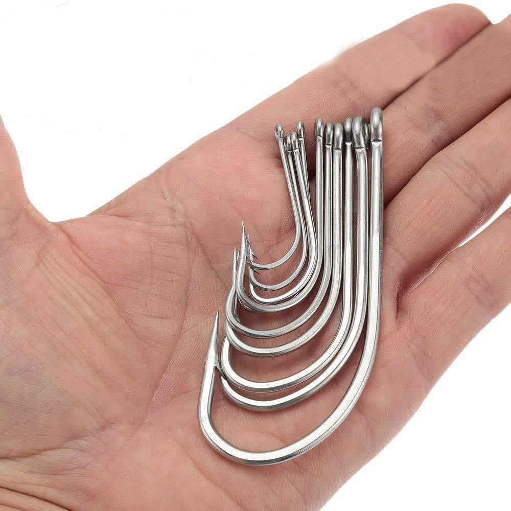 OROOTL Stainless Steel Saltwater Fishing Hooks - 50pcs 34007 O\'shaughnessy Hooks Forged Long Shank J Fishing Hooks Extra Strong Metal Fish Hooks Size 1/0-10/0