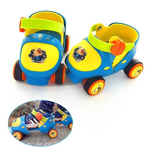 Mpoutik Kid\'s Children\'s Boys Girls Adjustable Speed Quad Roller Skates Shoes with Safe Lock Mode for Beginners (Blue)