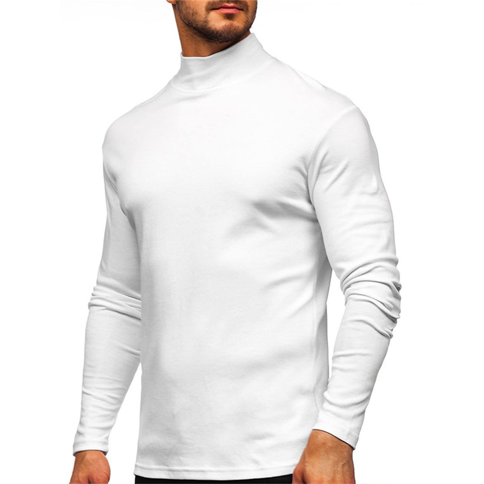 NineFit Basics Men's Mock Neck Long Sleeve T-Shirt Half Turtleneck Casual Pullover Top Basic Designed Slim Lightweight Solid Tee (White,Small)