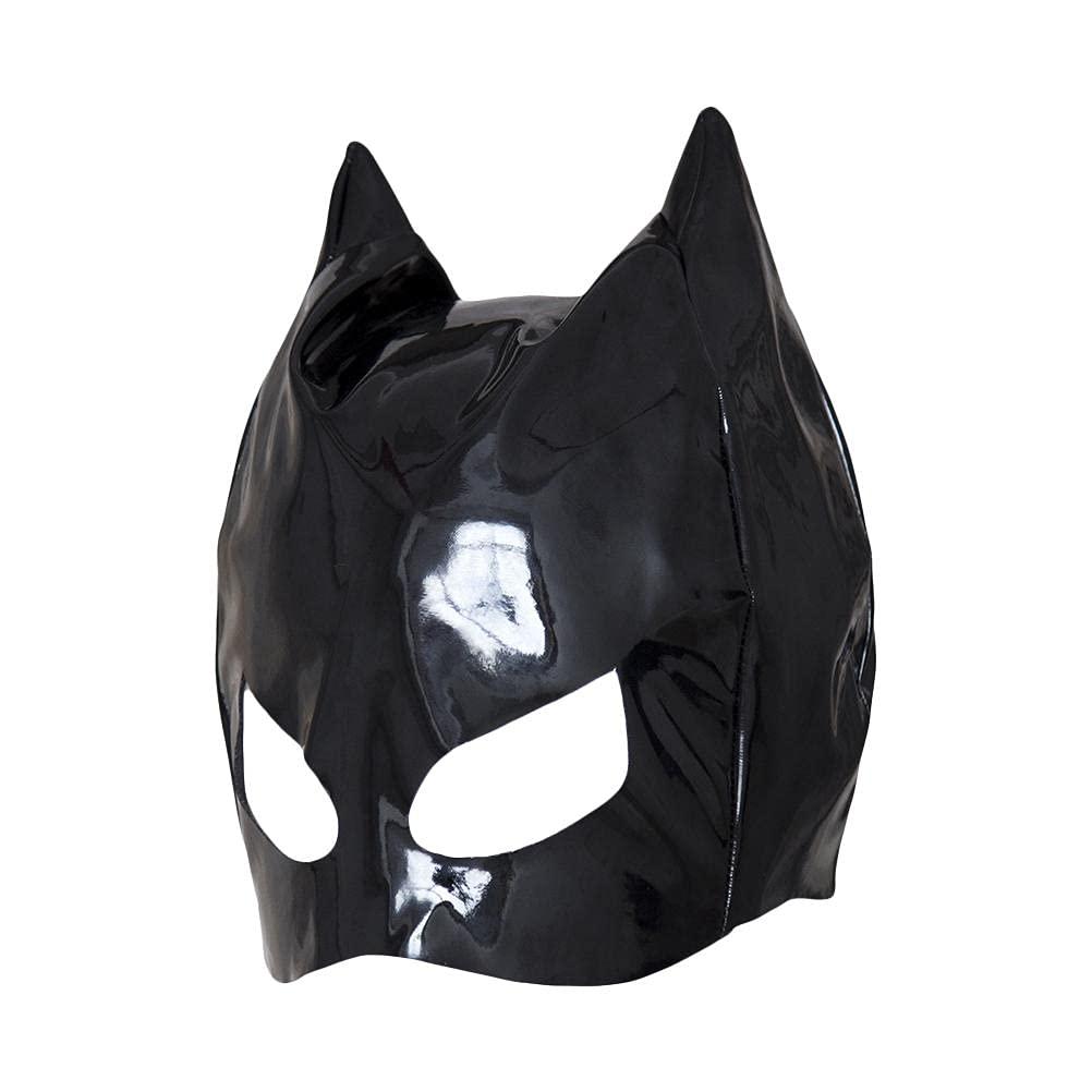 FRLUYNG Halloween Cat Mask Women's Black PU Leather Mask Cat Masquerade Masks Halloween Mask Carnival Party Costume Cosplay, M