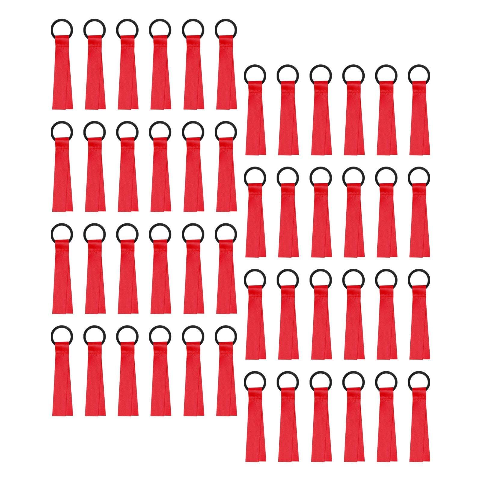 UGPLM UGPLM 48 Pieces Cheerleader Name Tag, Cheer Pom Tags, Cheerleading Name Tags, Ribbon with Rubber Band, Red