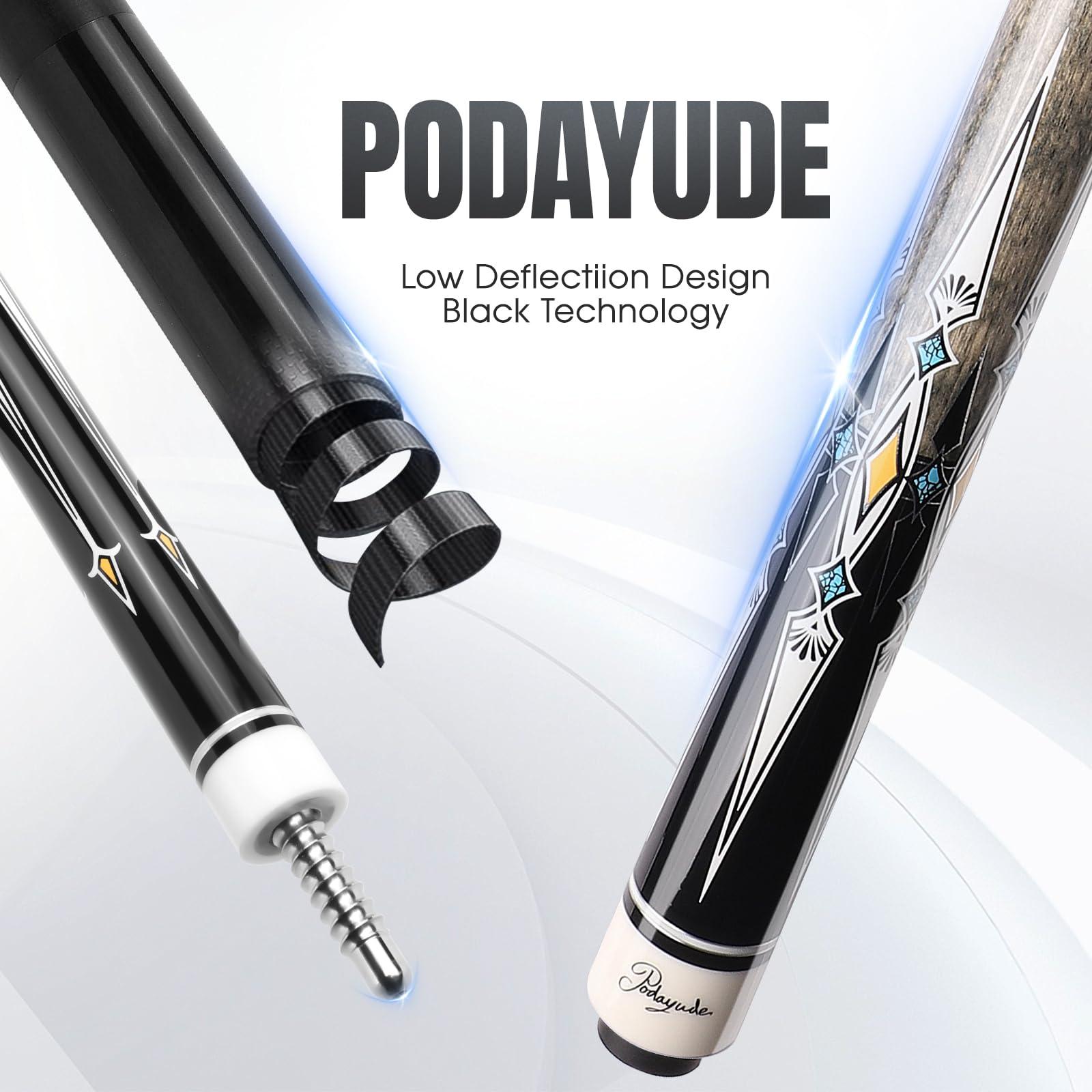 PODAYUDE PODAYUDE Carbon Fiber Pool Cue, 12.5mm Tip Low Deflection Billiard Cue Sticks Pool Sticks, 58\" Pool Cues with Velvet Bag, 19-19.5oz