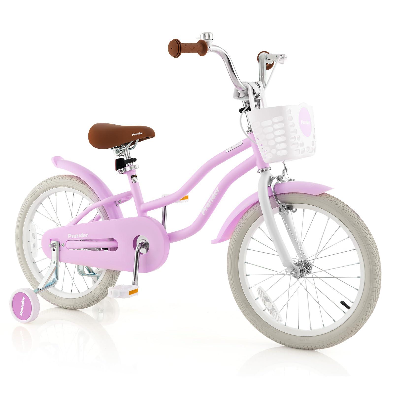 BABY JOY BABY JOY Kids Bike, 18 Inch Boys Girls Bike for 4-8 Years Old w/Training Wheels, Adjustable Seat, Removable Basket, Handbrake and Coaster Brake, Kids Bicycle (Purple)